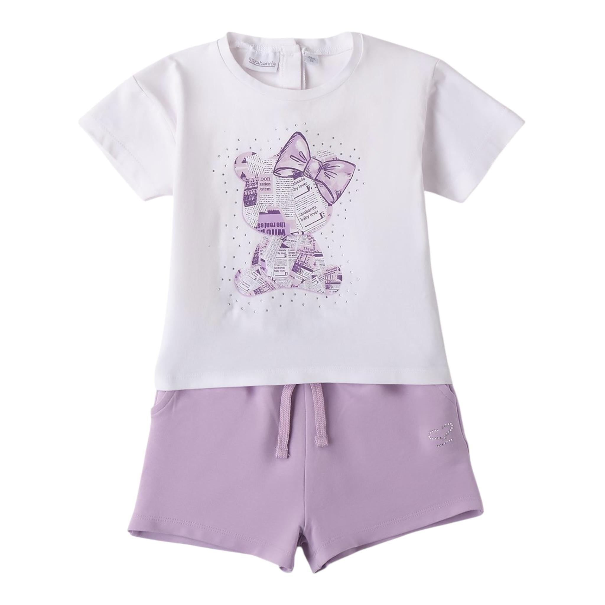 Sarabanda Completo 2 Pezzi T-Shirt-Short per Bambina 0B255 BIANCO/LILLA SARABANDA 