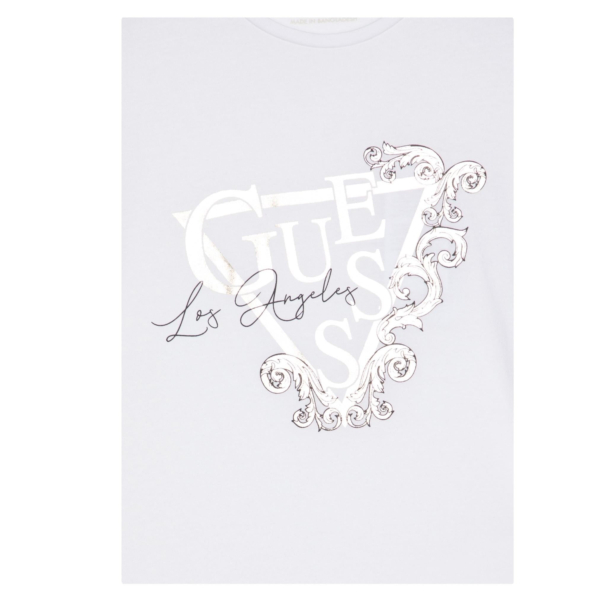 Guess T-Shirt Girocollo Tinta Unita con Stsmpa per Bambina J5RI35K6YW4 BIANCO GUESS 
