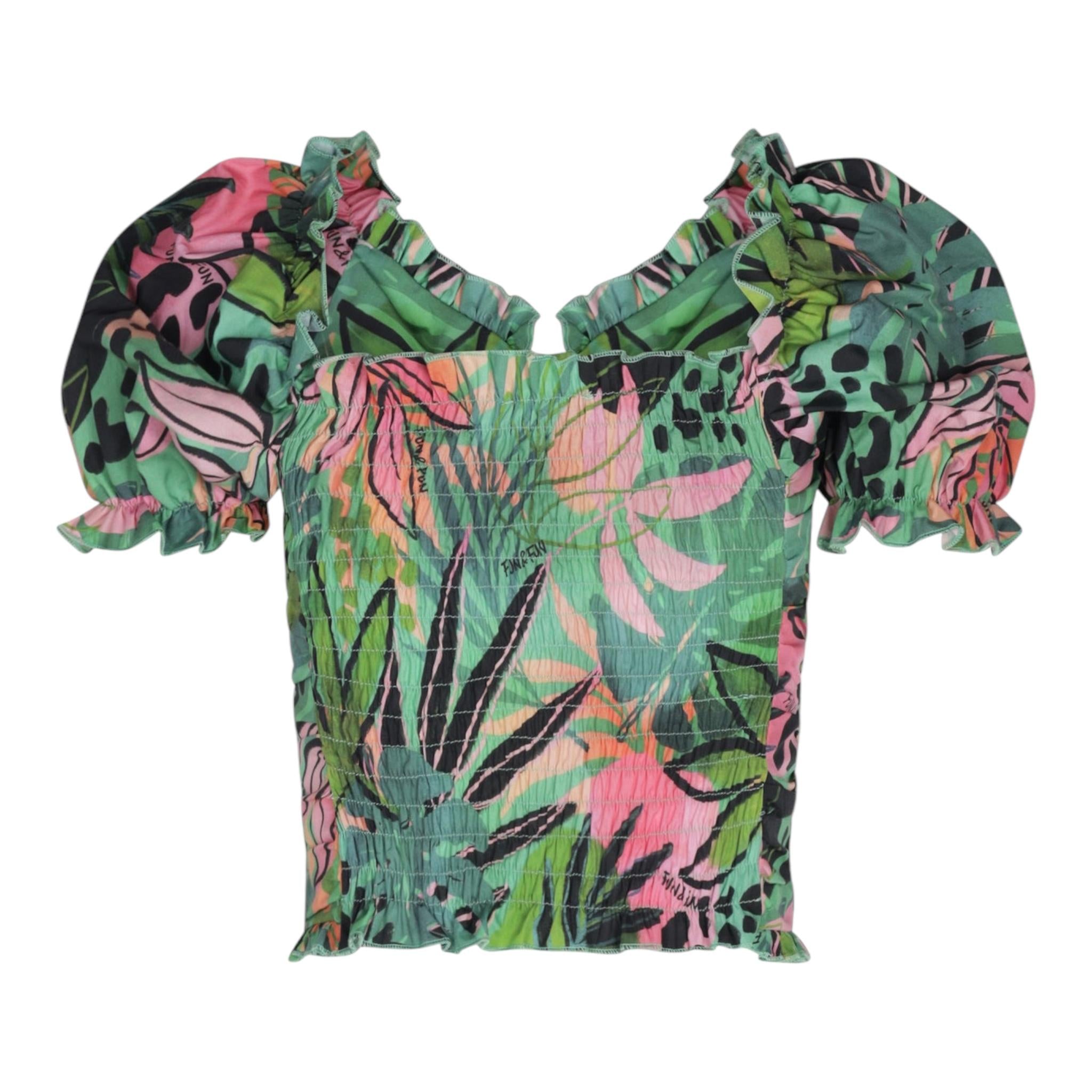 Fun & Fun Camicia Tinta Unita Mezza Manica Con Fantasia Floreale Verde Per Bambina 17092 VERDE FUN & FUN 