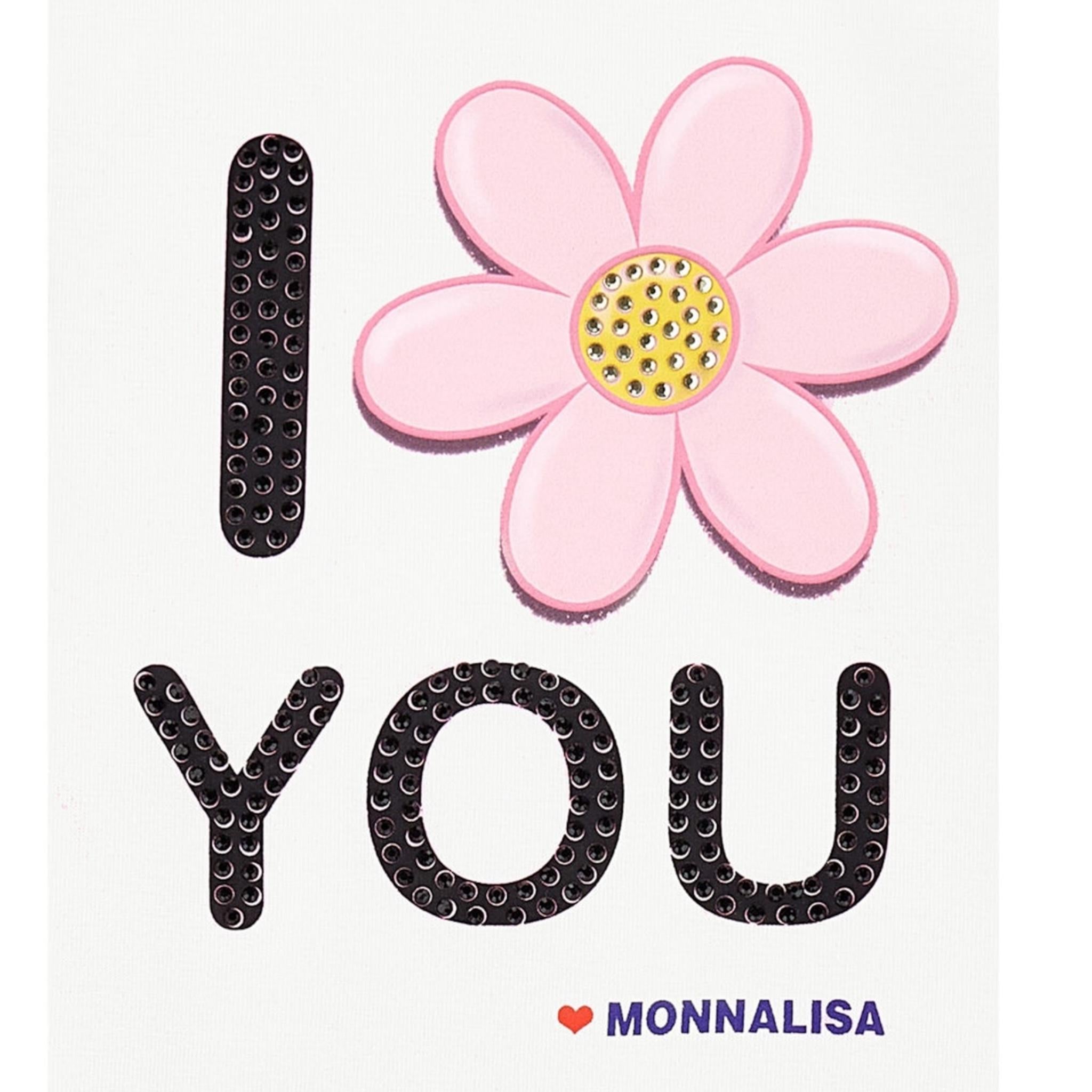 Monnalisa Shirt Girocollo Tinta Unita con Stampa per Bambina 19D632 BIANCO MONNALISA 