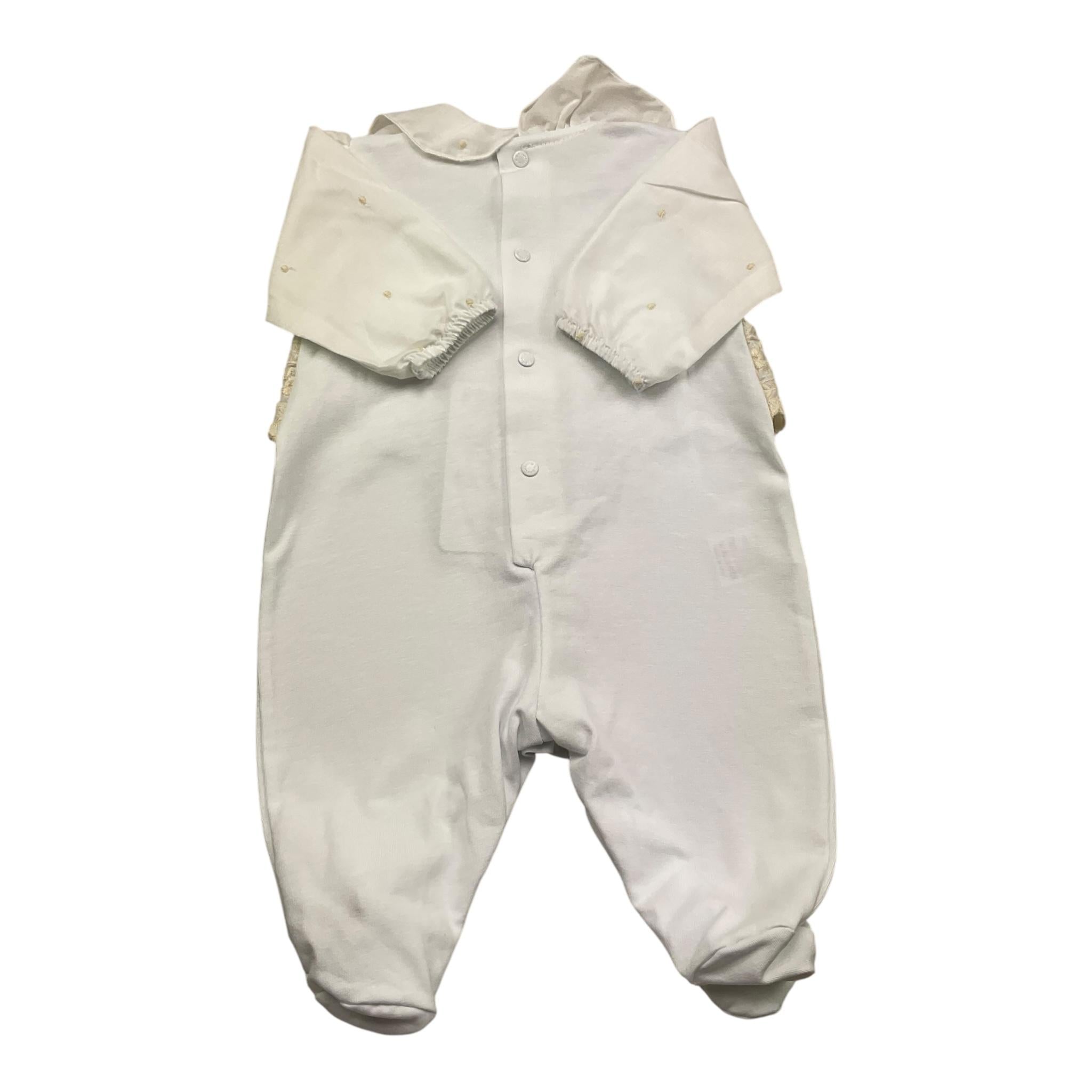 Barcellino Tutina Manica Lunga Tinta Unita con Ricami per Neonata 121201 BIANCO BARCELLINO 