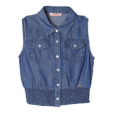 Liu Jo Camicia Giromanica In Denim Tinta Unita Blu Per Bambina