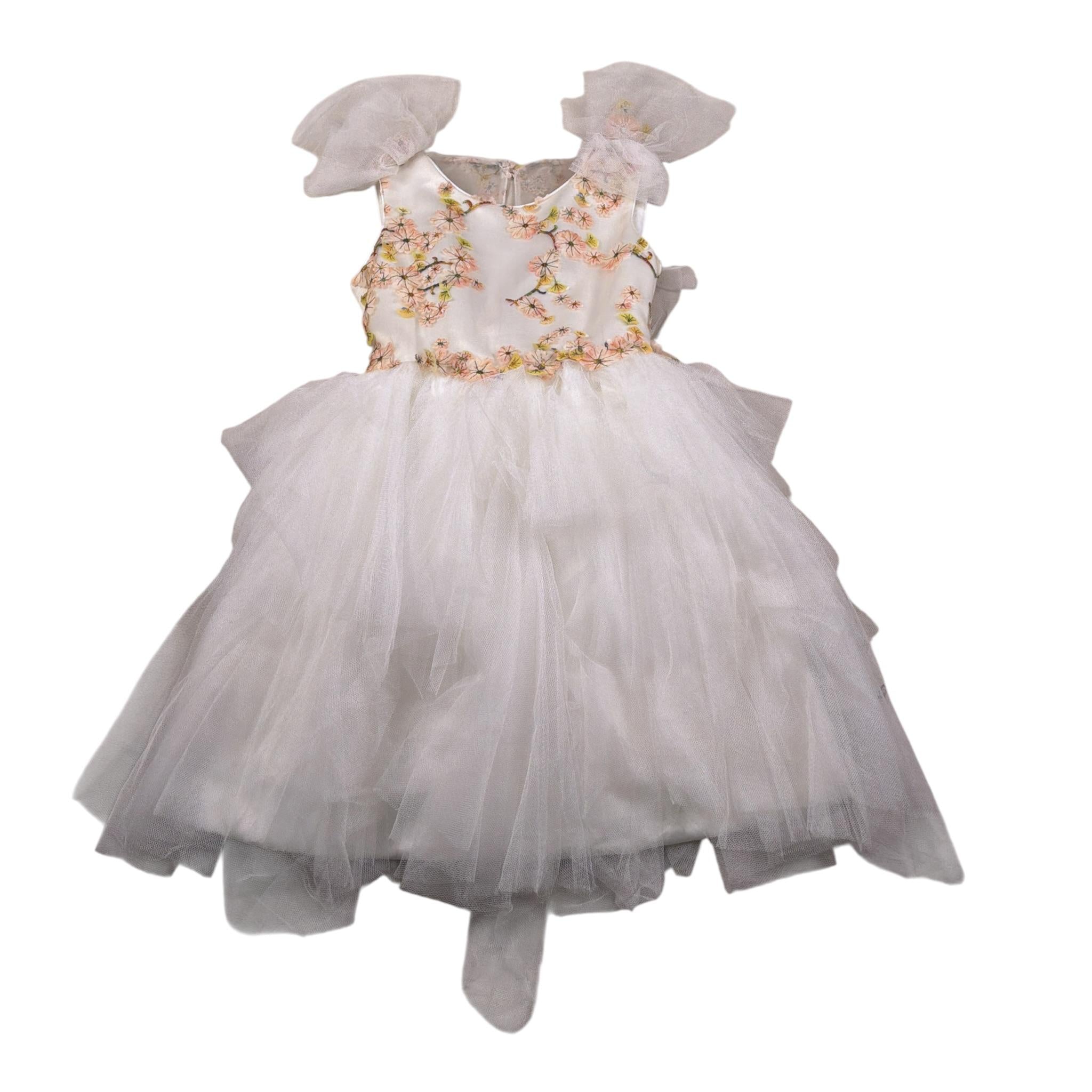Miss Leod Abito Giromanica con Ricami E Tulle Panna per Bambina 4544 PANNA MISS LEOD 
