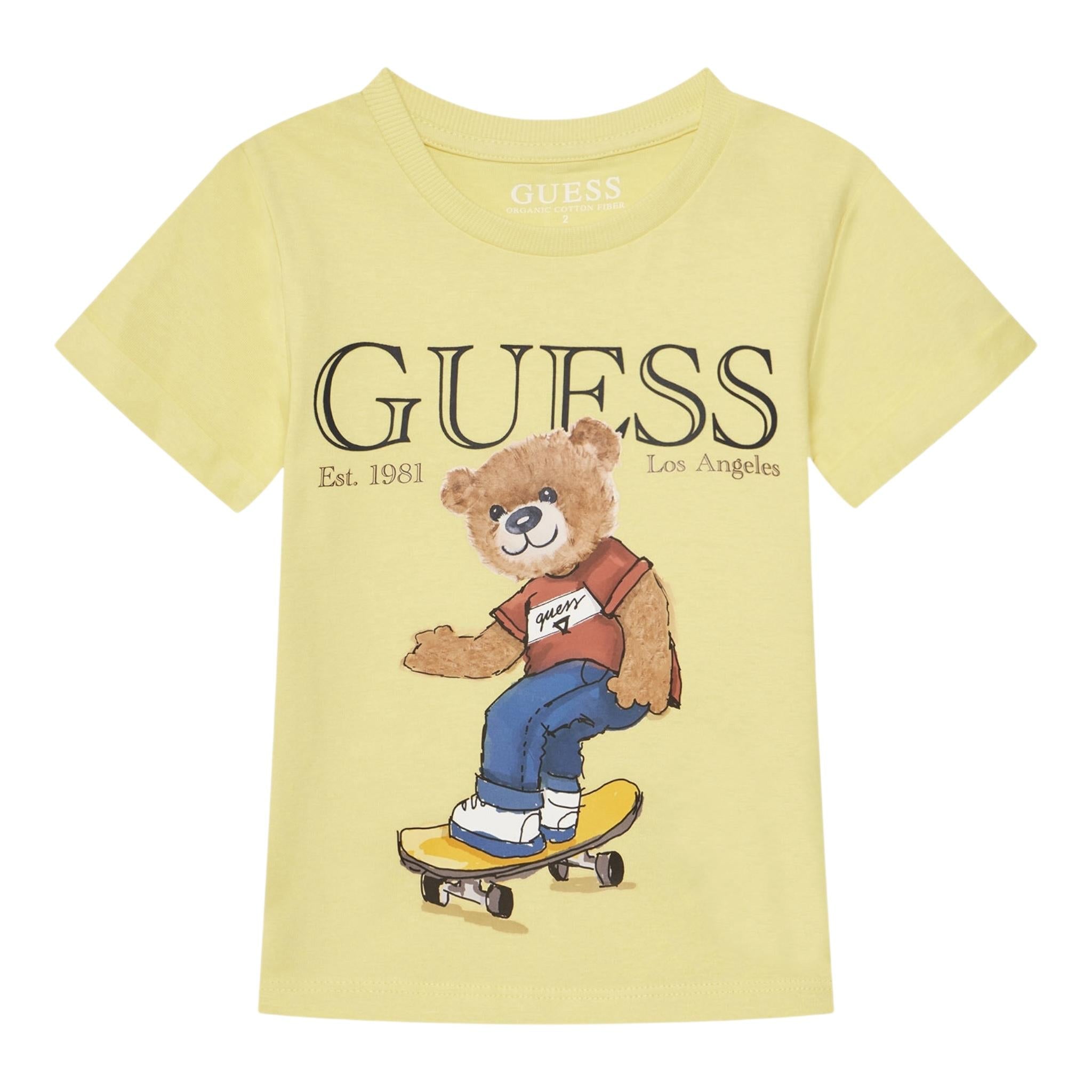 Guess T-Shirt Girocollo Tinta Unita con Stampa per Neonato N5GI04K8HM4 GIALLO GUESS 