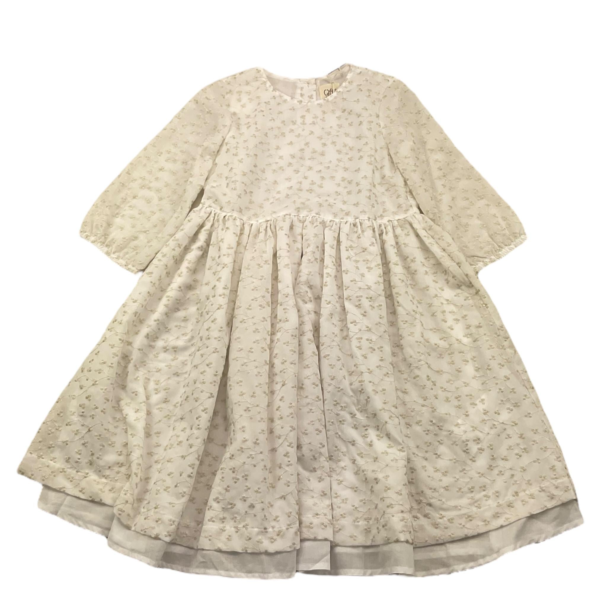 abito manica 3/4 tinta unita con ricami ZW5A42 BIANCO CAFFE' D'ORZO 