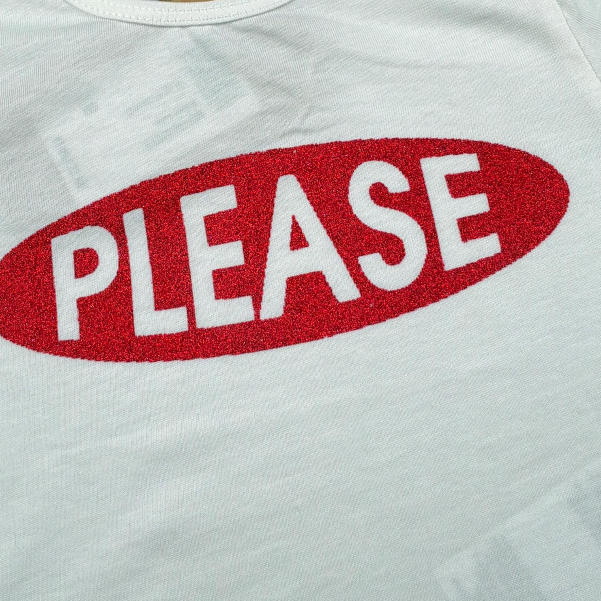 Please T-Shirt Girocollo tinta unita con Stampa Bianco per Neonata MB75030G13 BIANCO PLEASE 