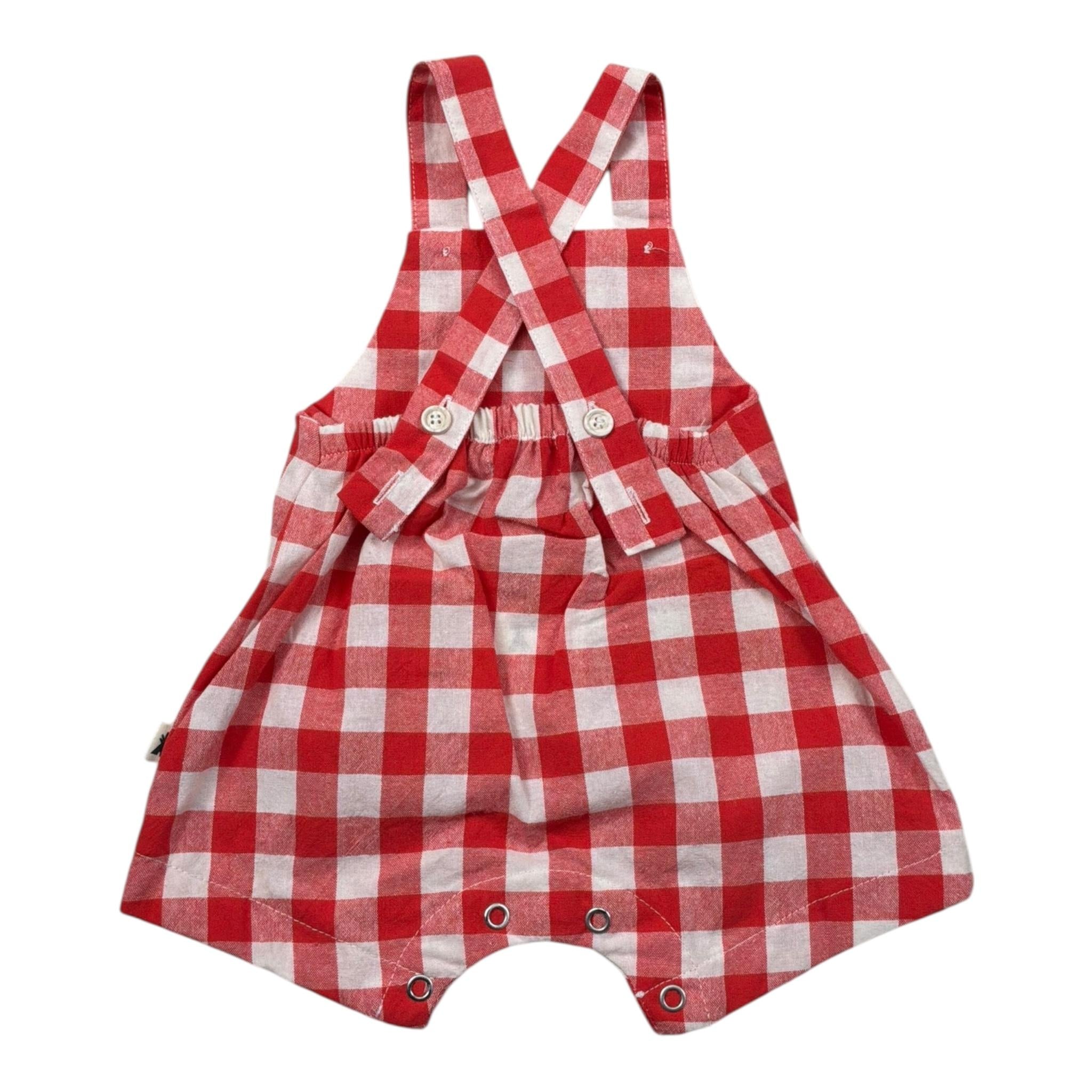 Petit Indi Salopette Bicolore con Fantasia A Quadri per Neonata SS25B2511 BIANCO/ROSSO PETIT INDI 