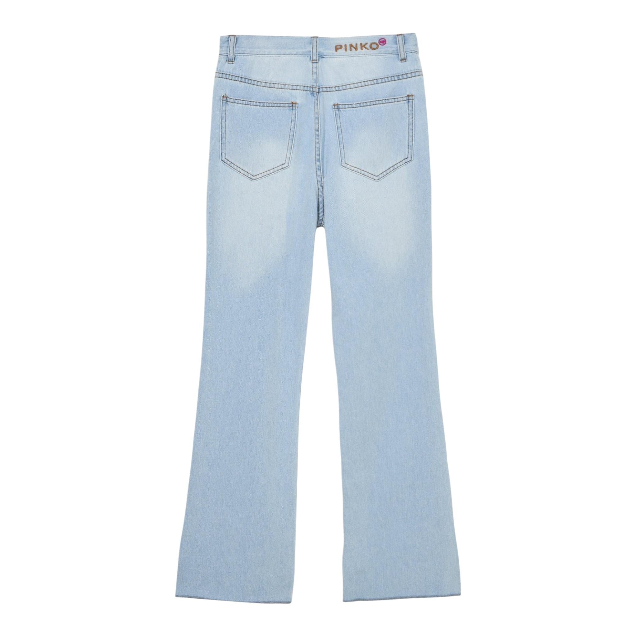 Pinko Jeans Tinta Unita Modello Zampa con Paillettes per Bambina KFPA007 AZZURRO PINKO 