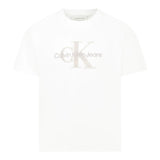 Calvin Klein T-Shirt Girocollo Tinta Unita con Stampa per Bambino IBO2359J01 BIANCO CALVIN KLEIN 