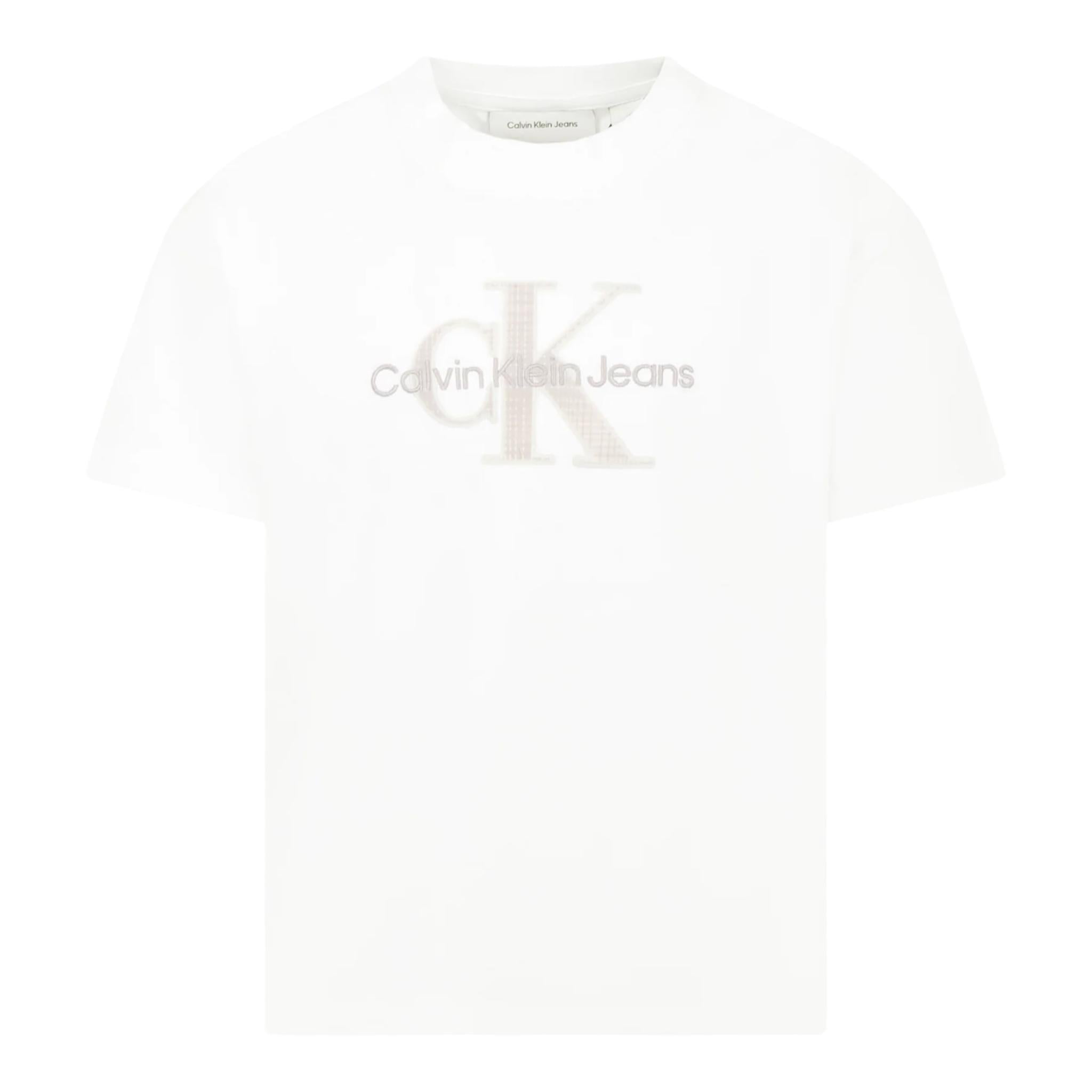 Calvin Klein T-Shirt Girocollo Tinta Unita con Stampa per Bambino IBO2359J01 BIANCO CALVIN KLEIN 