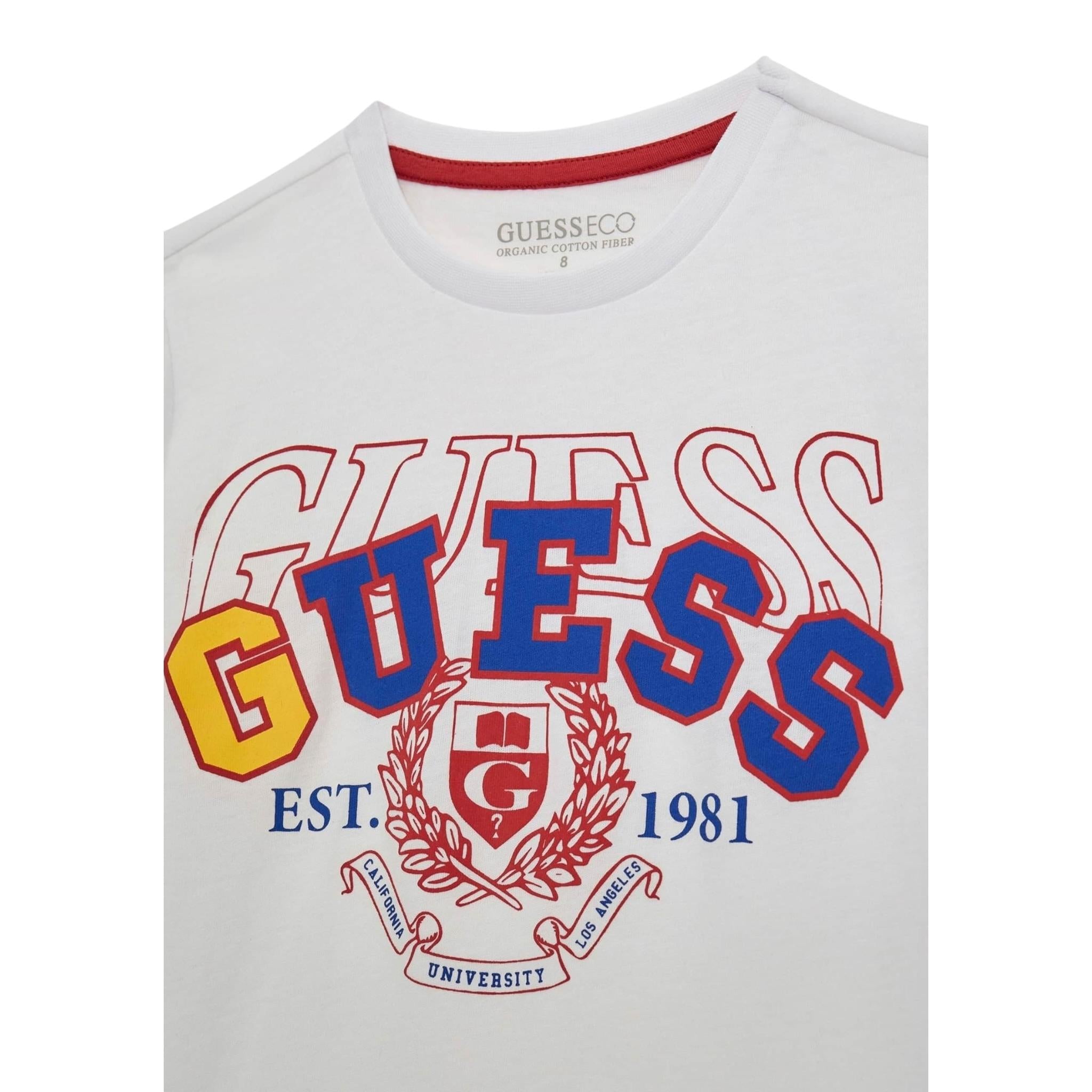 Guess T-Shirt Girocollo Tinta Unita con Stampa per Neonato N5RI00K8HM4X BIANCO GUESS 