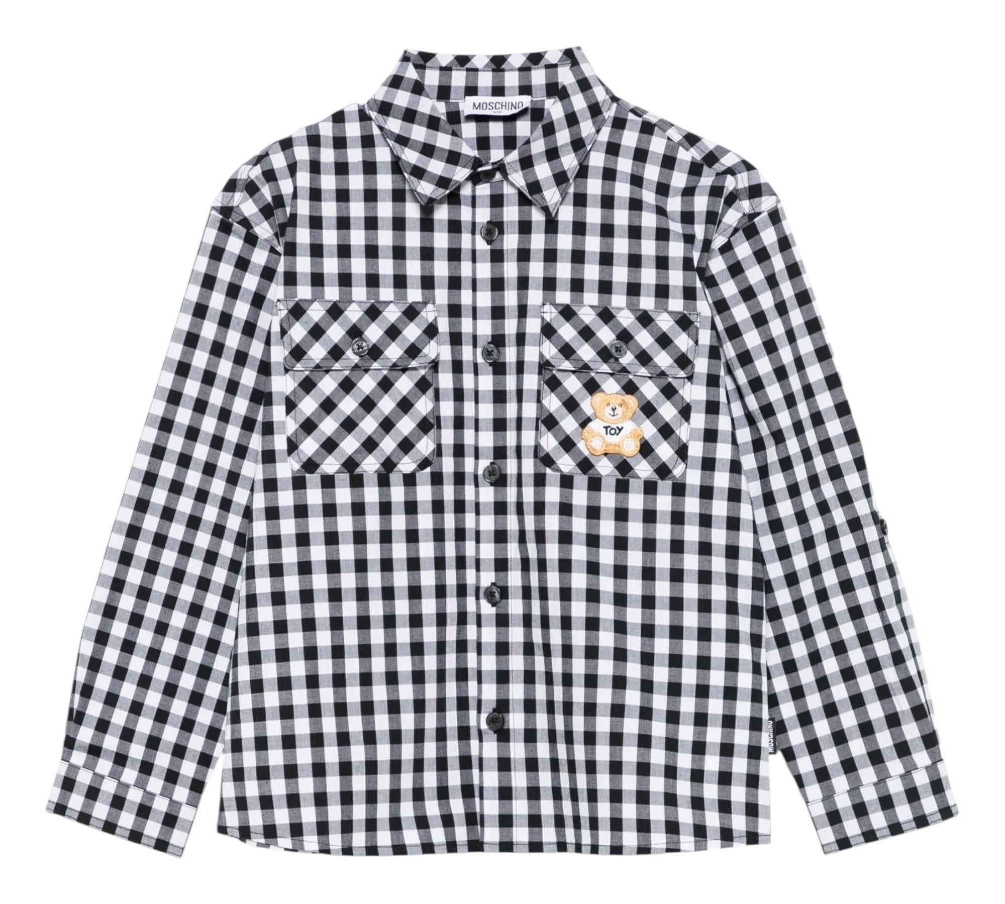 Moschino Camicia Manica Lunga Fantasia Qaudri per Bambino HUC01J BIANCO/NERO MOSCHINO 