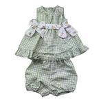 Le Bebe Completo 2 Pezzi Camicia-Culotte Fantasia Qaudri per Neonata LBG6239 VERDE LE BEBE 