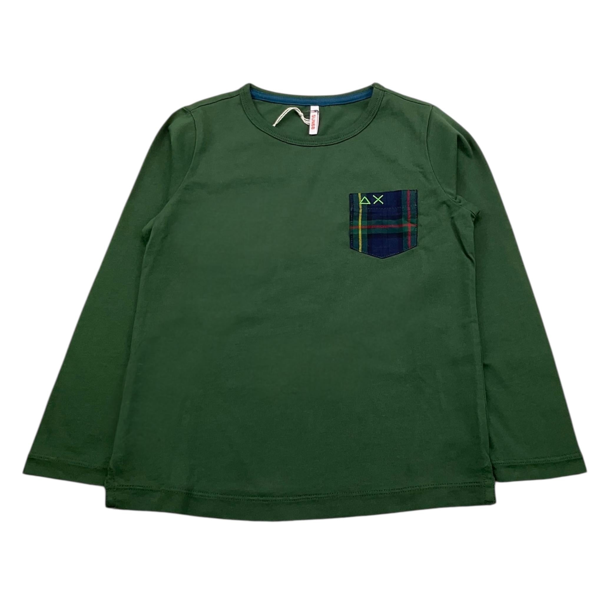 SUN68 shirt girocollo tinta unita cn taschino in contrasto Verde per Bambino T44306 VERDE SUN68 