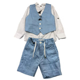 Shako' Completo Cermonia 3Pz Camicia-Bermuda-Gilet Azzurro Per Neonato