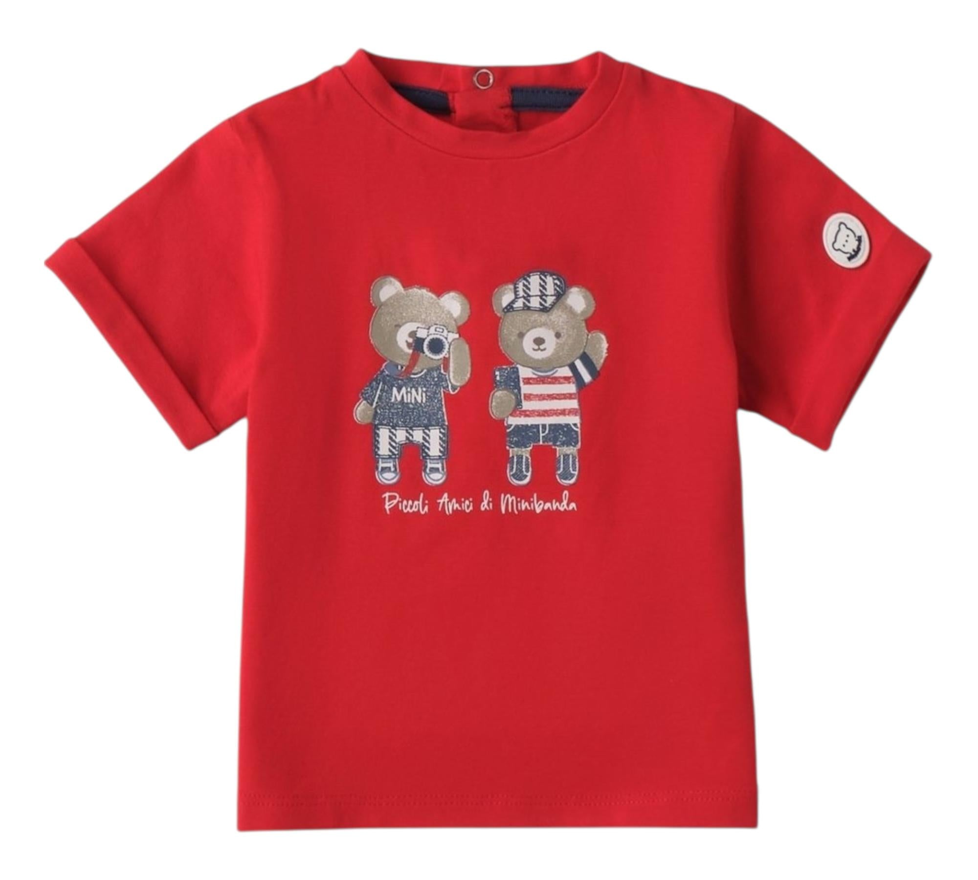 Minibanda T-Shirt Girocollo Tinta Unita con Stampa per Neonato 3B613 ROSSO MINIBANDA 