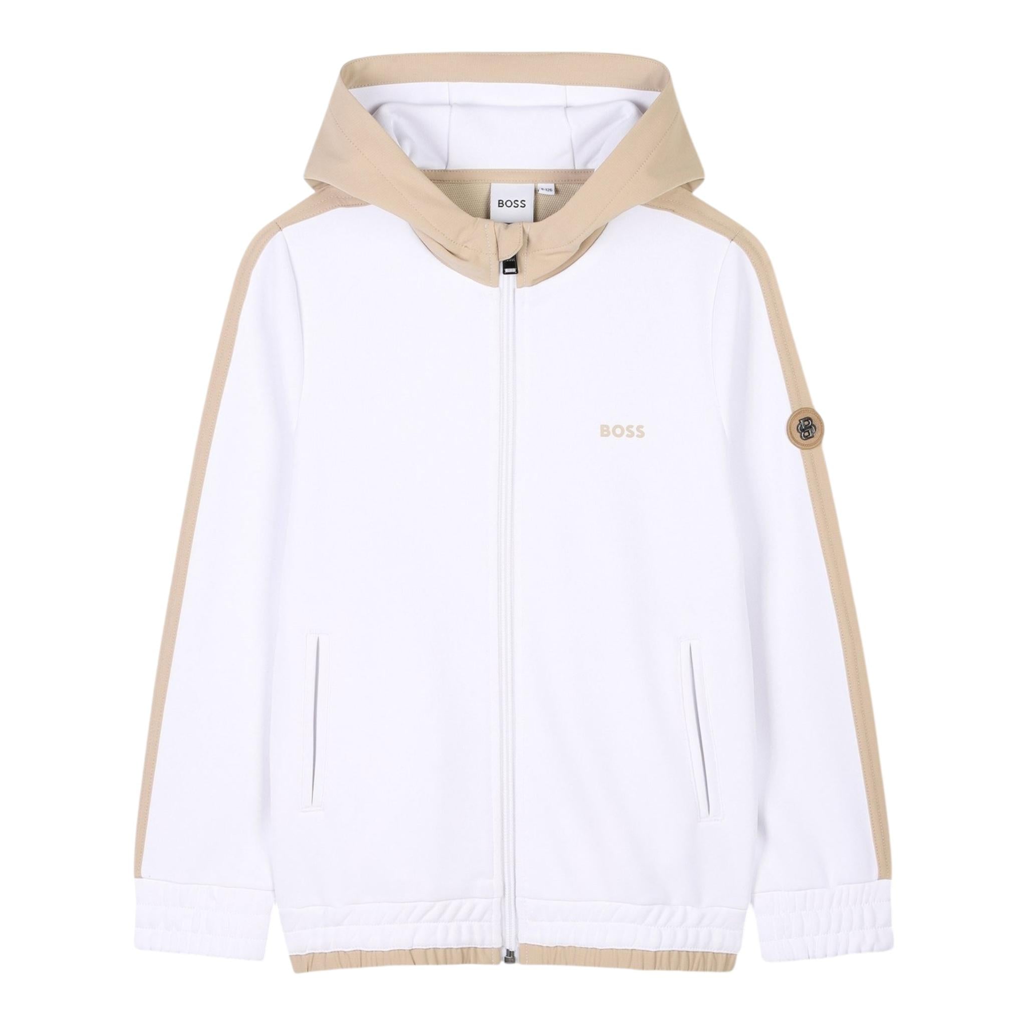 Boss Felpa con Zip E Cappuccio Bicolore per Bambino J51965 BIANCO/BEIGE BOSS 