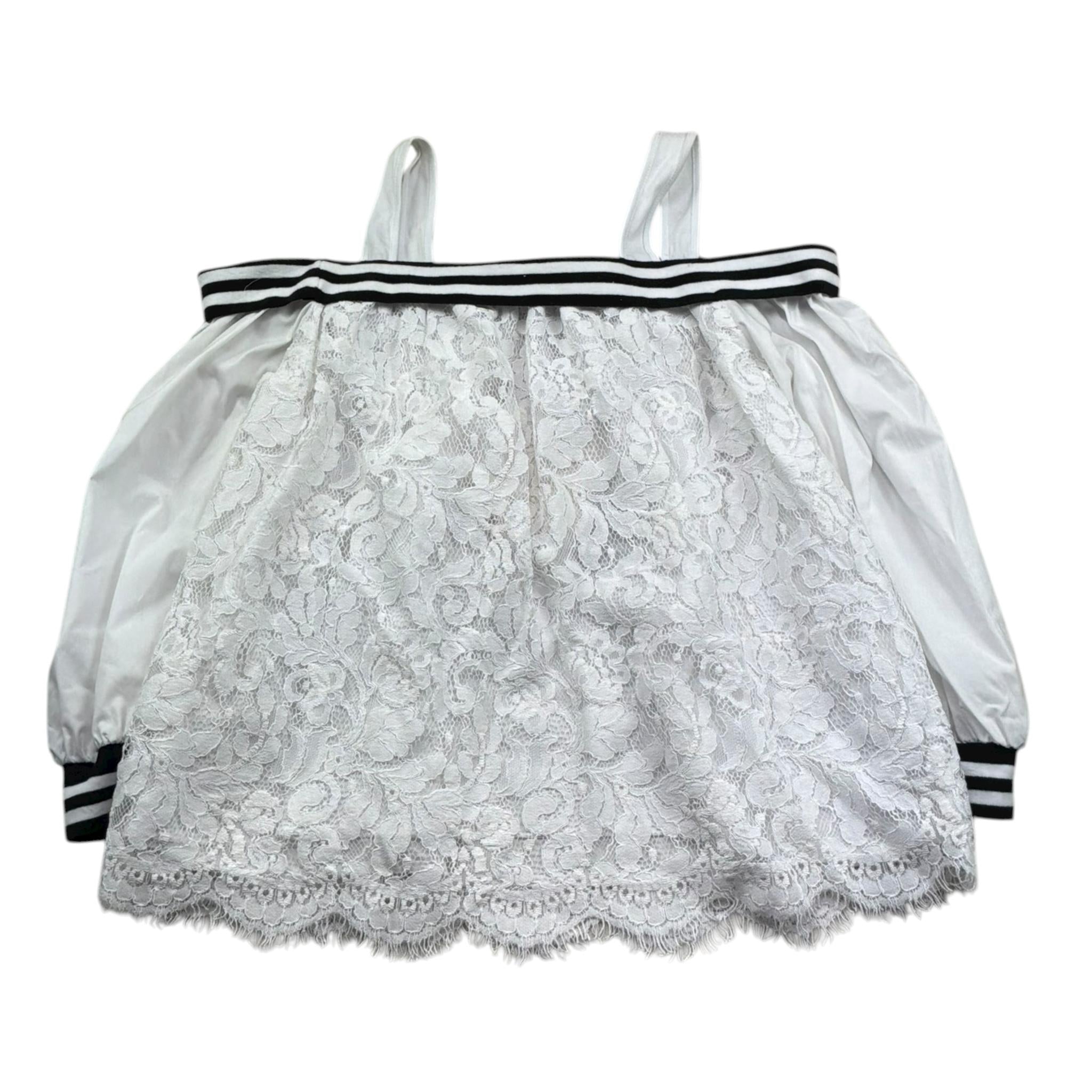 Monnalisa Top Manica Lunga Tinta Unita con Ricami per Bambina 493300 BIANCO MONNALISA 