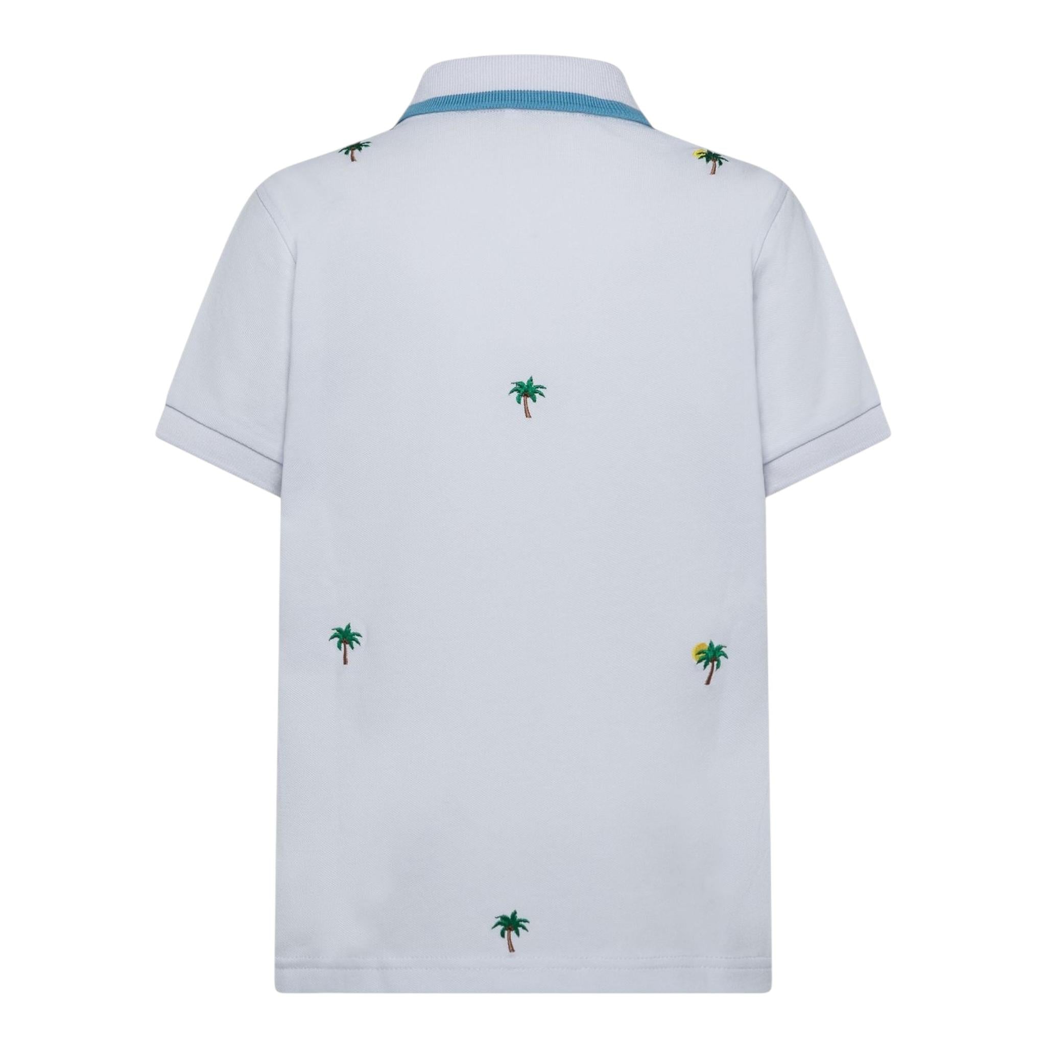 Sun68 Polo Mezza Manica Tinta Unita con Ricami Palme per Bambino A35328 BIANCO SUN68 