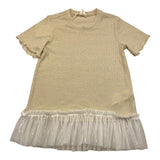 Caffe' D'Orzo T-Shirt Girocollo Tinta Unita Con Tulle Oro Per Neonata