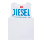 Diesel Canotta Girocollo Tinta Unita Con Stampe In Contrasto Bianco Per Bambino
