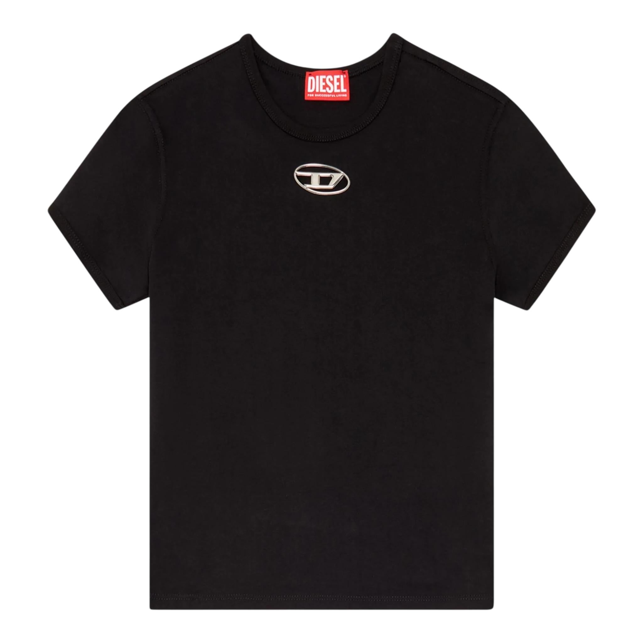 Diesel T-Shirt Girocollo Tinta Unita con Logo per Bambina J02022XX NERO DIESEL 