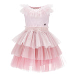 Monnalisa Abito Giromanica Tinta Unita con Tulle per Bambina 17E900 ROSA MONNALISA 