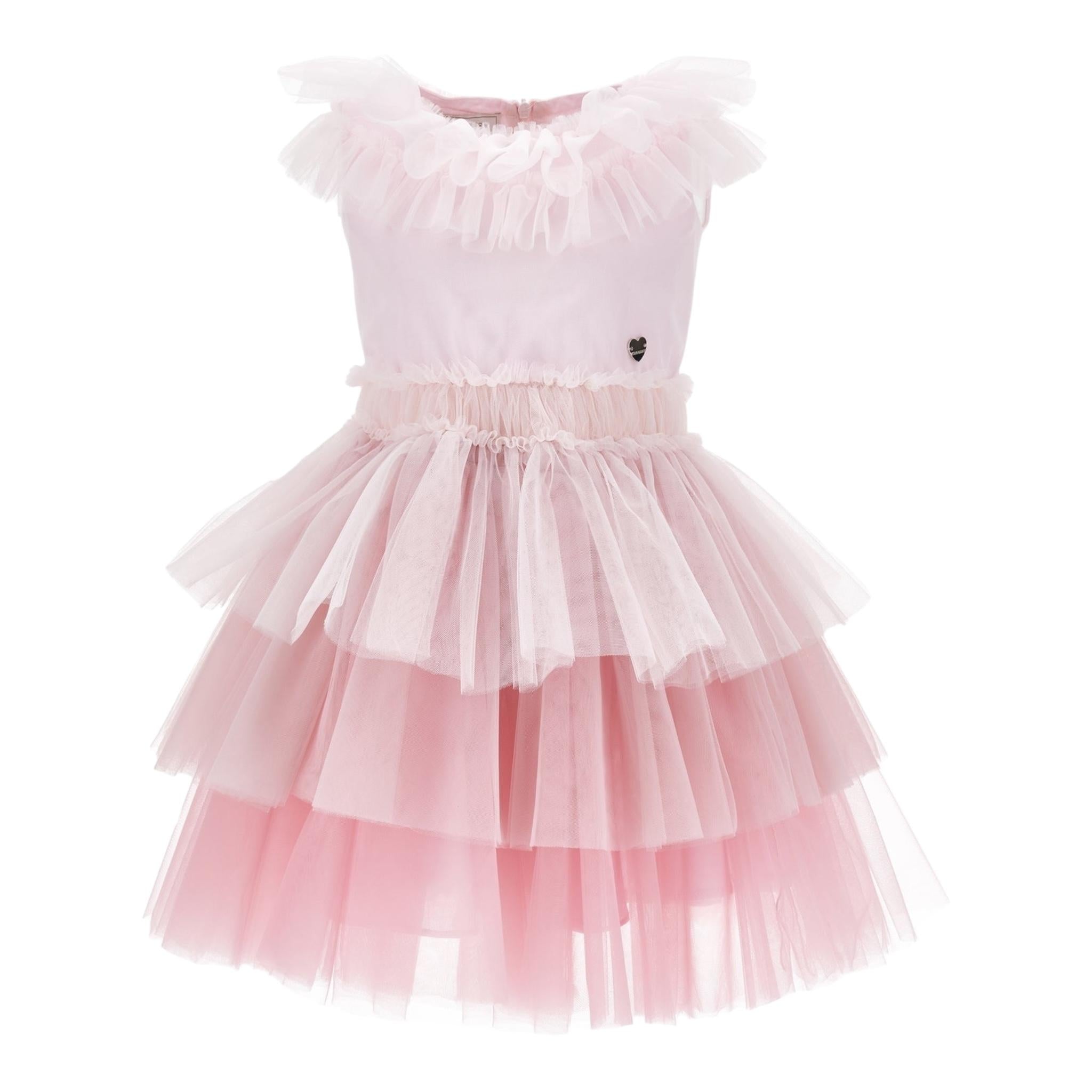 Monnalisa Abito Giromanica Tinta Unita con Tulle per Bambina 17E900 ROSA MONNALISA 