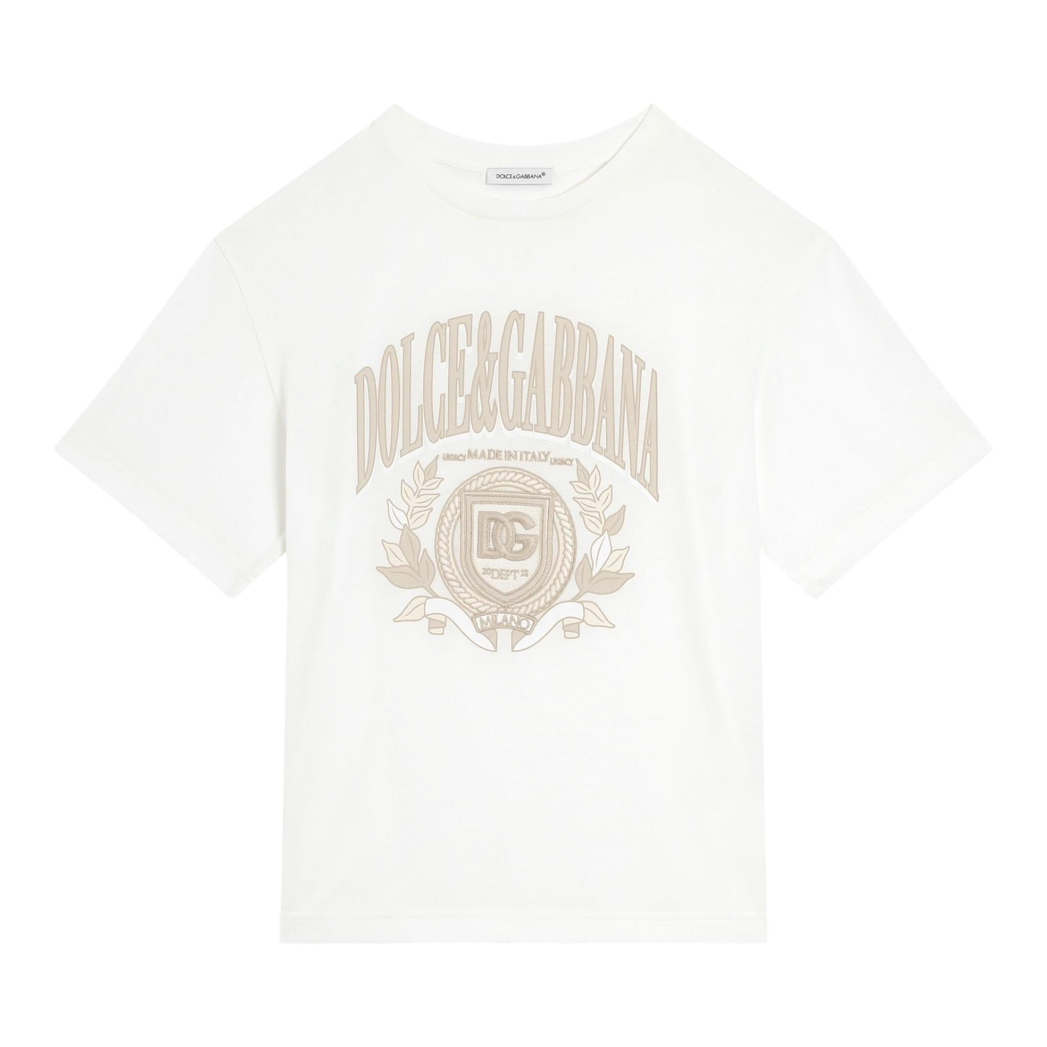 Dolce & Gabbana T-Shirt Girocollo Tinta Unita con Stampa per Bambino L4JTHV BIANCO DOLCE & GABBANA 