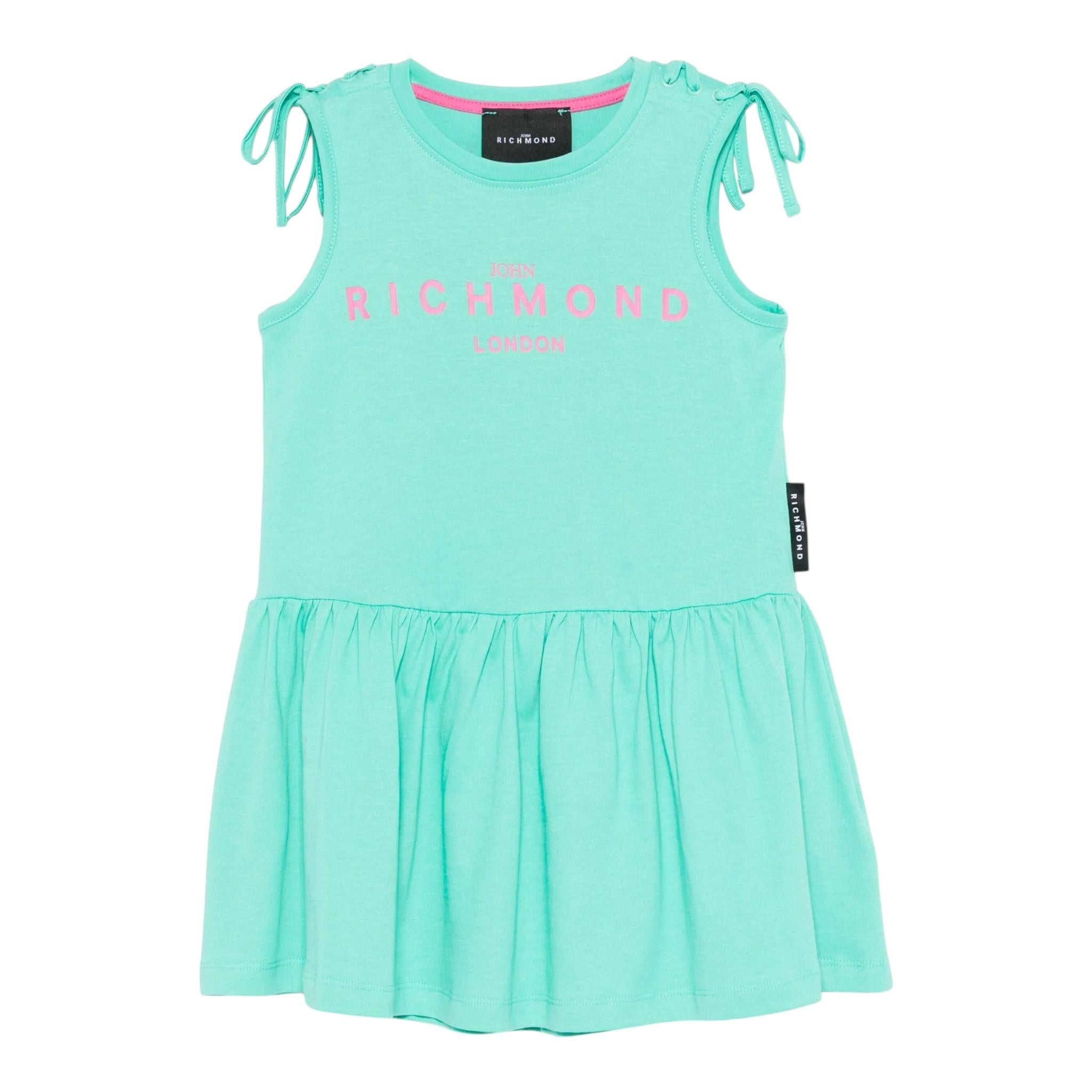 John Richmond Abito Tinta Unita con Logo Girocollo per Bambina RGP25008VE VERDE ACQUA JOHN RICHMOND 