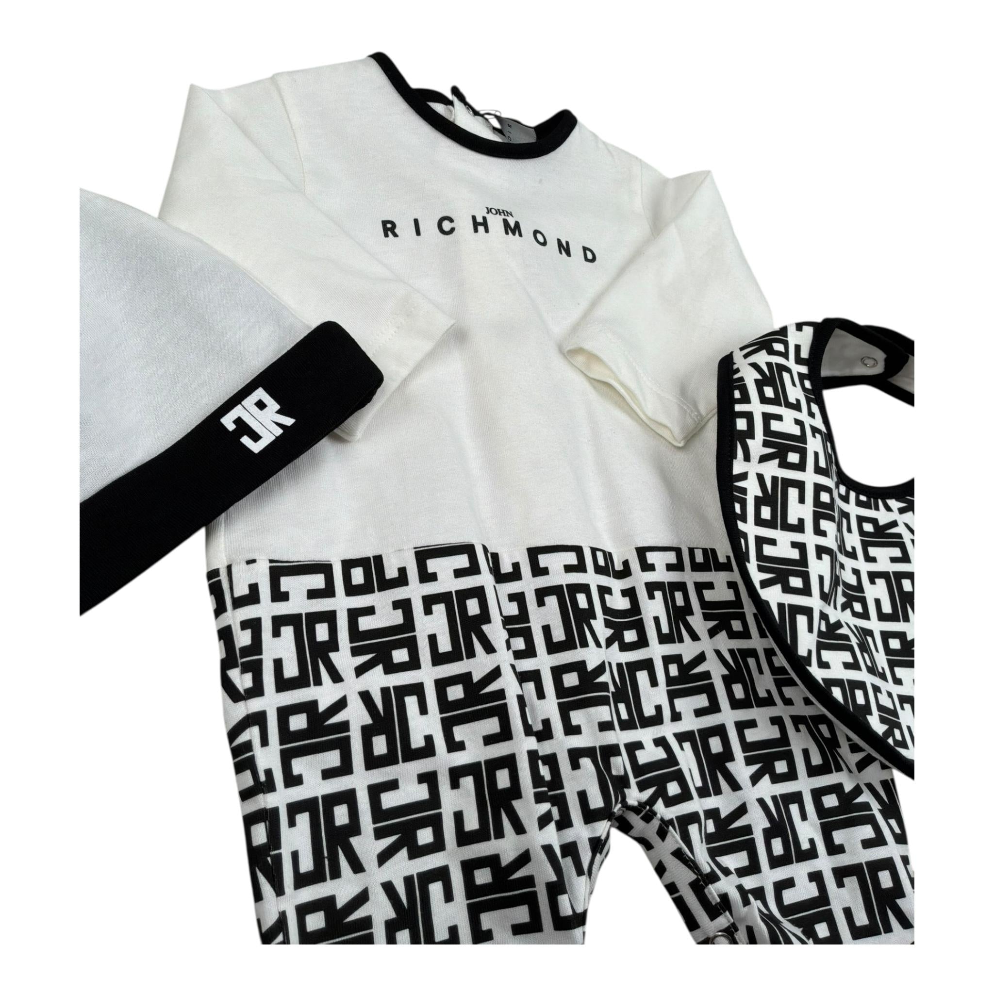 John Richmond Set Tutina-Cappello-Bavette Bicolore per Neonato RLP26001TU NERO JOHN RICHMOND 