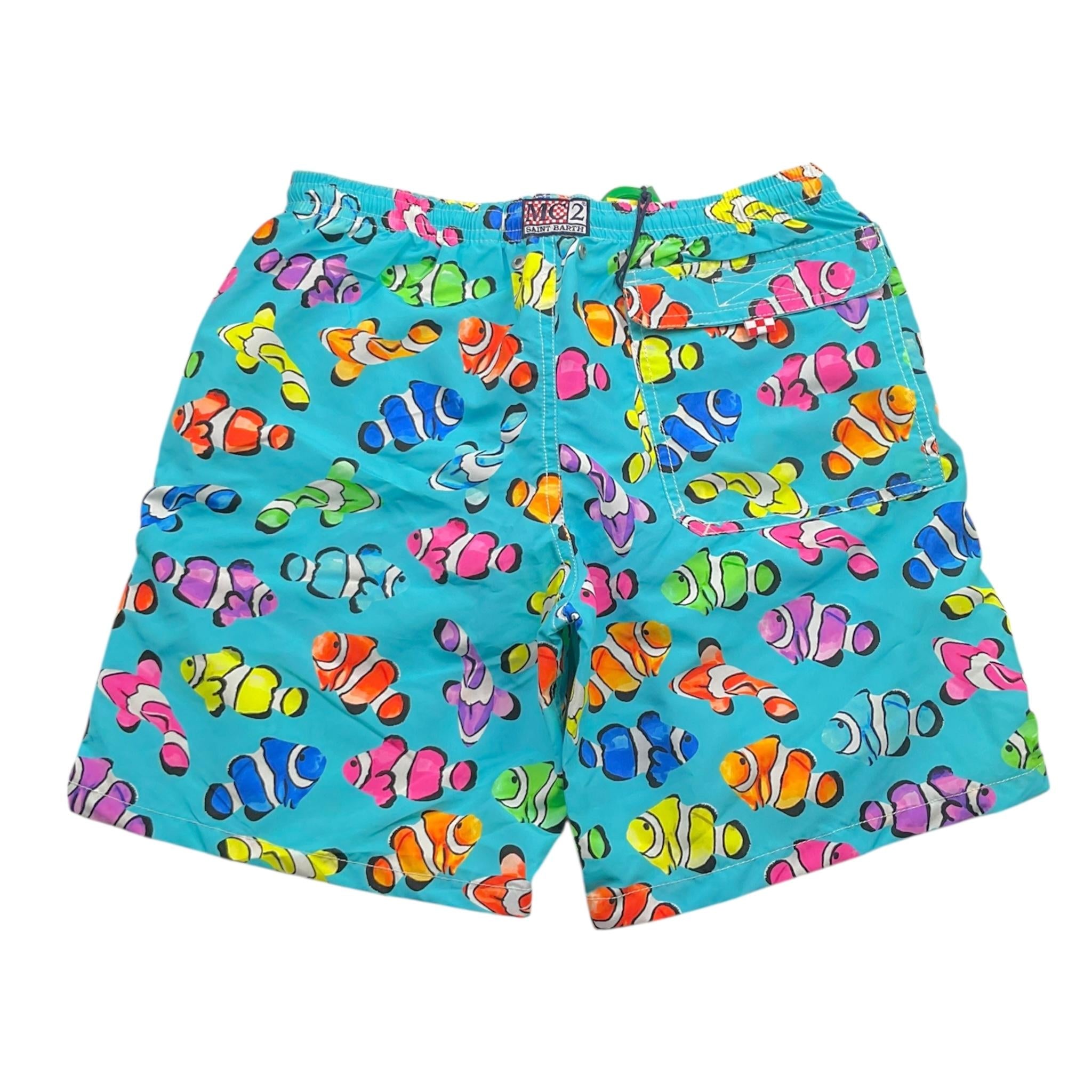 Saint Barth Costume Modello Boxer Tinta Unita con Fantasia Pesci per Bambino JEA0001 AZZURRO SAINT BARTH 