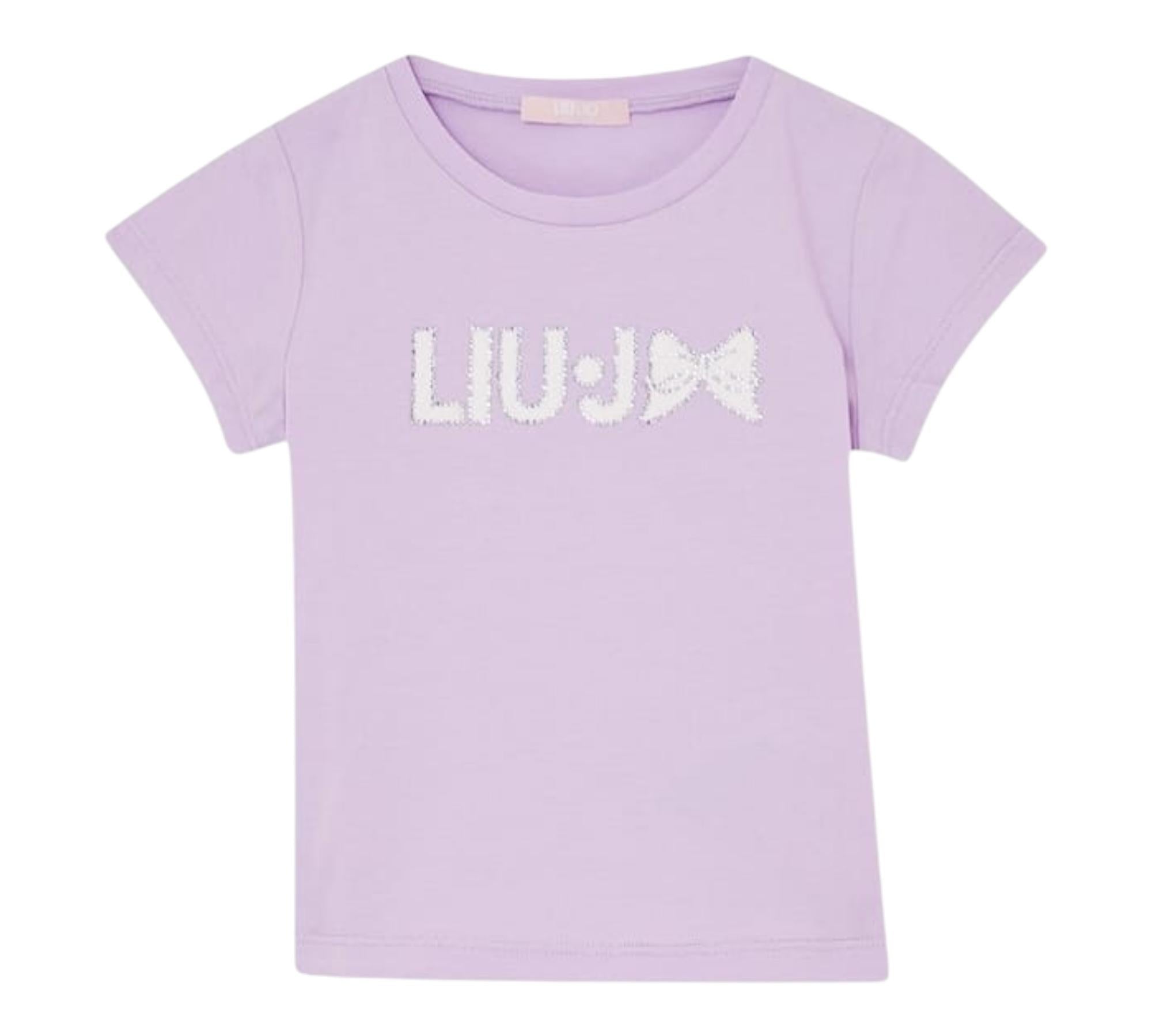 Liu Jo T-Shirt Girocollo Tinta Unita con Brillantini per Bambina KA5081X LILLA LIU JO 