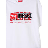 Diesel T-Shirt Girocollo Tinta Unita con Logo per Bambino J02251 BIANCO DIESEL 