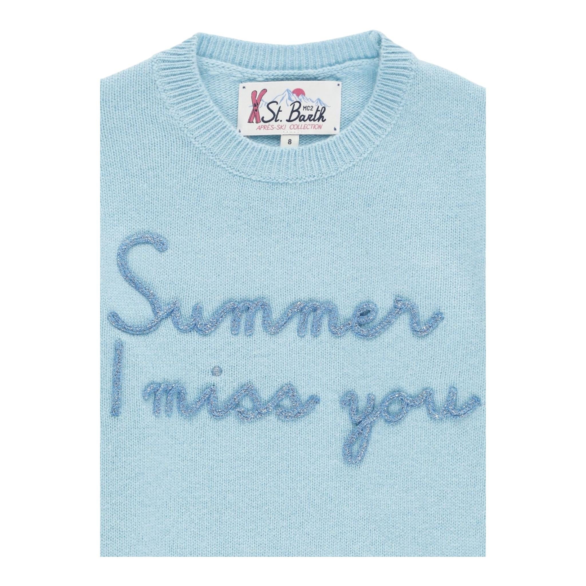 SAINT BARTH maglie girocollo tinta unita con stampa Azzurro per Bambina MISSSUMMER AZZURRO SAINT BARTH 