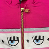 Chiara Ferragni Felpa Tinta Unita Con Zip Cappuccio E Stampa Fuxia Per Neonata