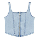 Patrizia Pepe Top In Denim Tinta Unita con Zip per Bambina 7C0255 AZZURRO PATRIZIA PEPE 