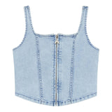 Patrizia Pepe Top In Denim Tinta Unita con Zip per Bambina 7C0255 AZZURRO PATRIZIA PEPE 
