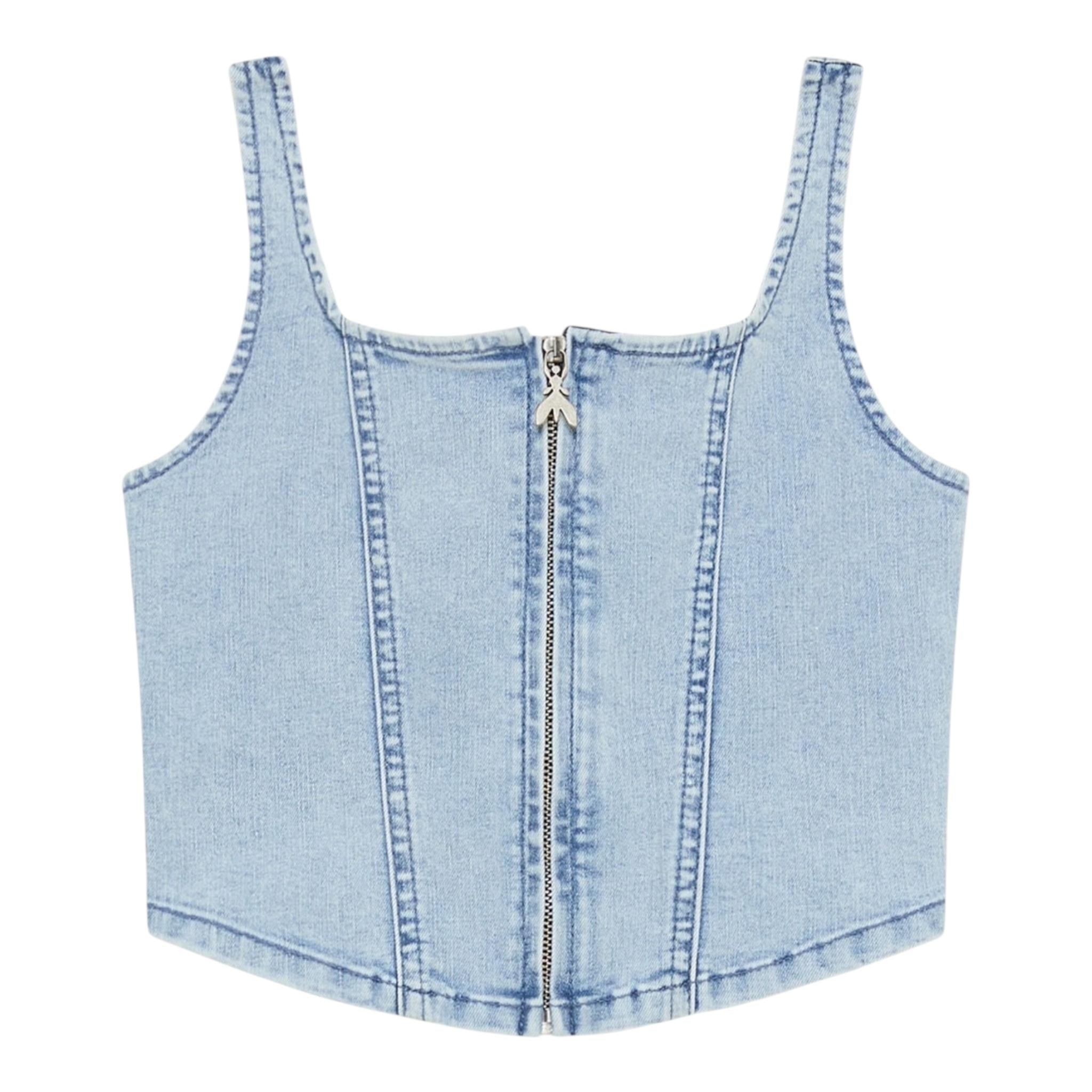 Patrizia Pepe Top In Denim Tinta Unita con Zip per Bambina 7C0255 AZZURRO PATRIZIA PEPE 