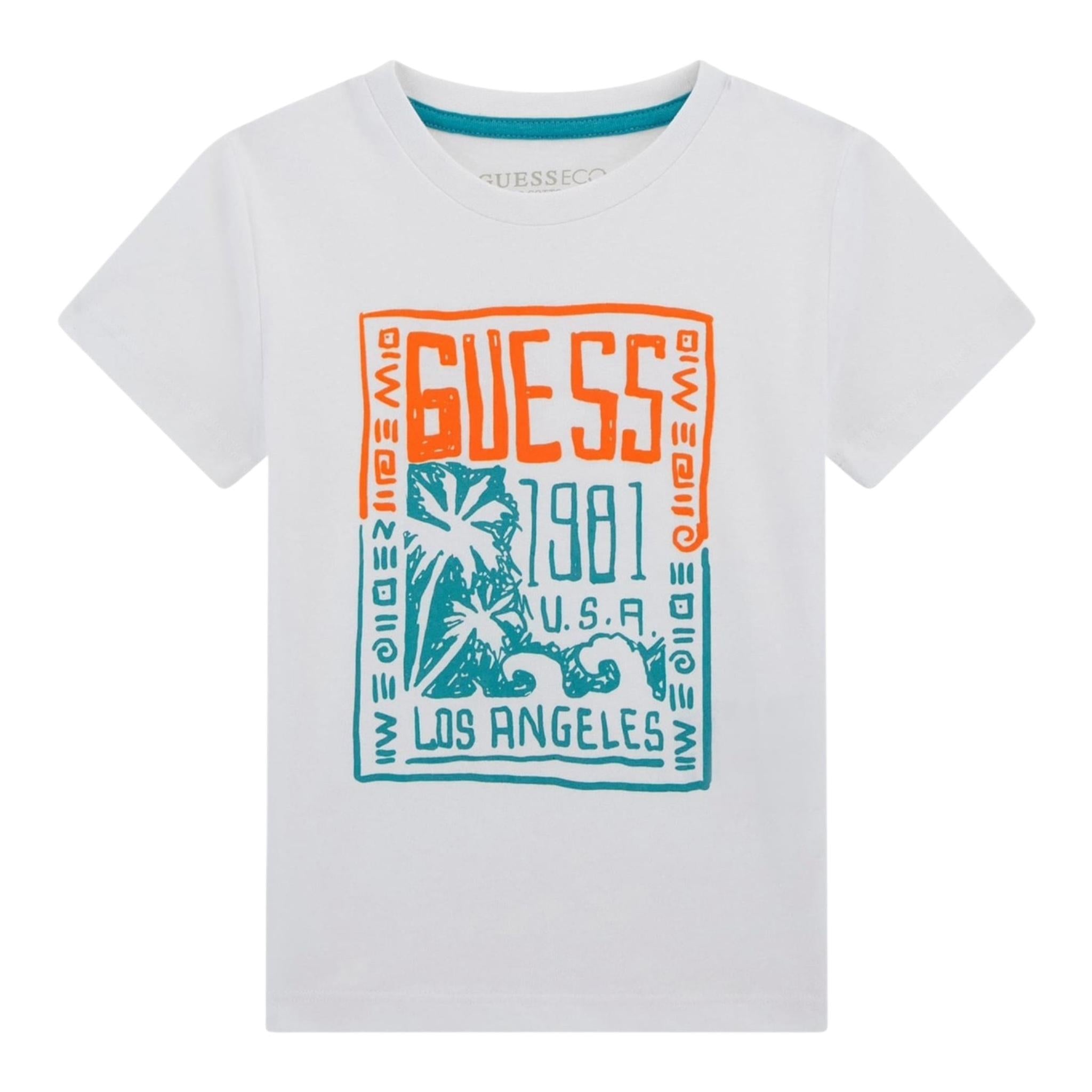 Guess T-Shirt Gircollo Tinta Unita con Stampa per Neonato N5GI16K8HM4 BIANCO GUESS 