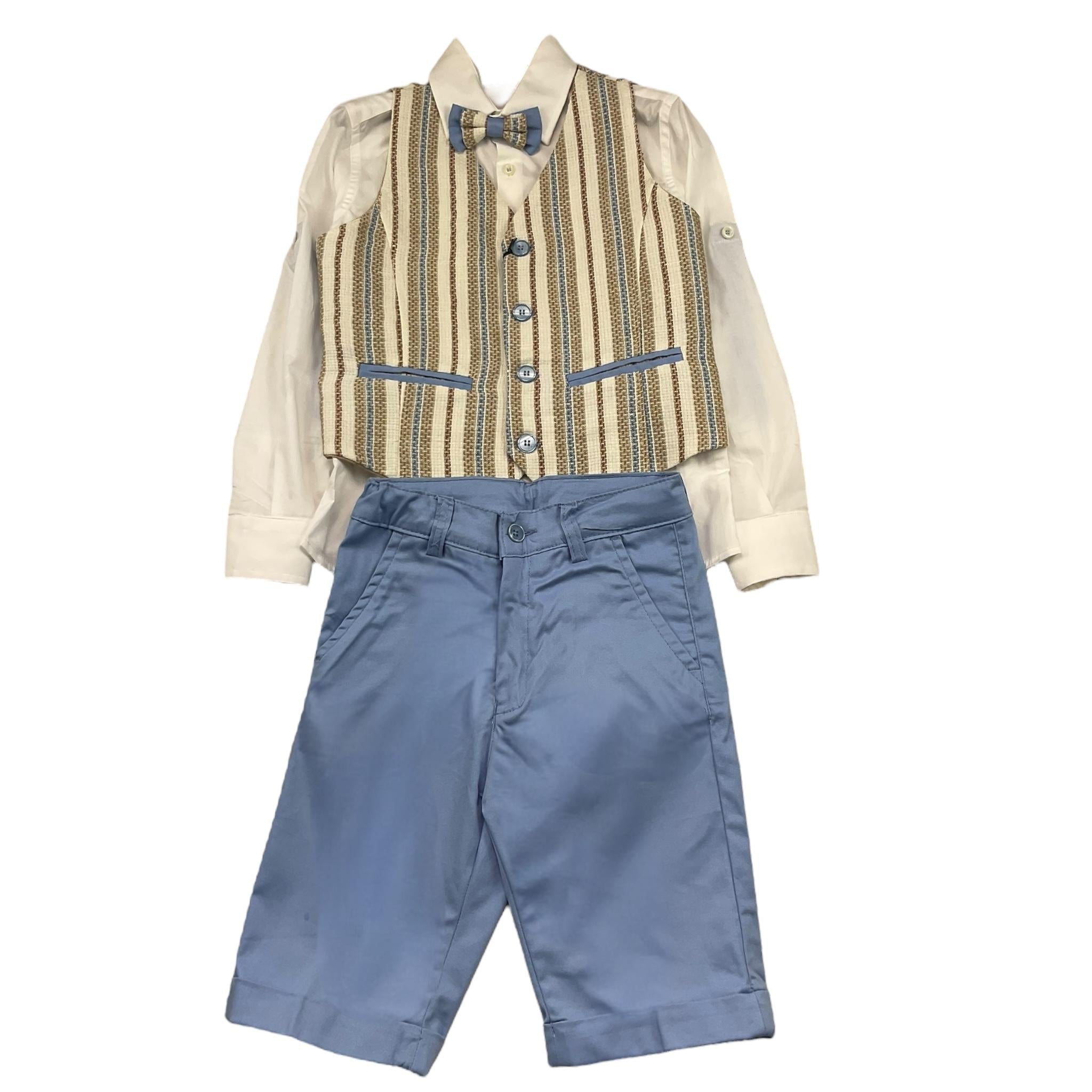 Mai'S Kids Completo 4 Pezzi Camicia-Papillon-Gilet-Bermuda per Bambino ALMAS BEIGE/AZZURRO MAI'S KIDS 