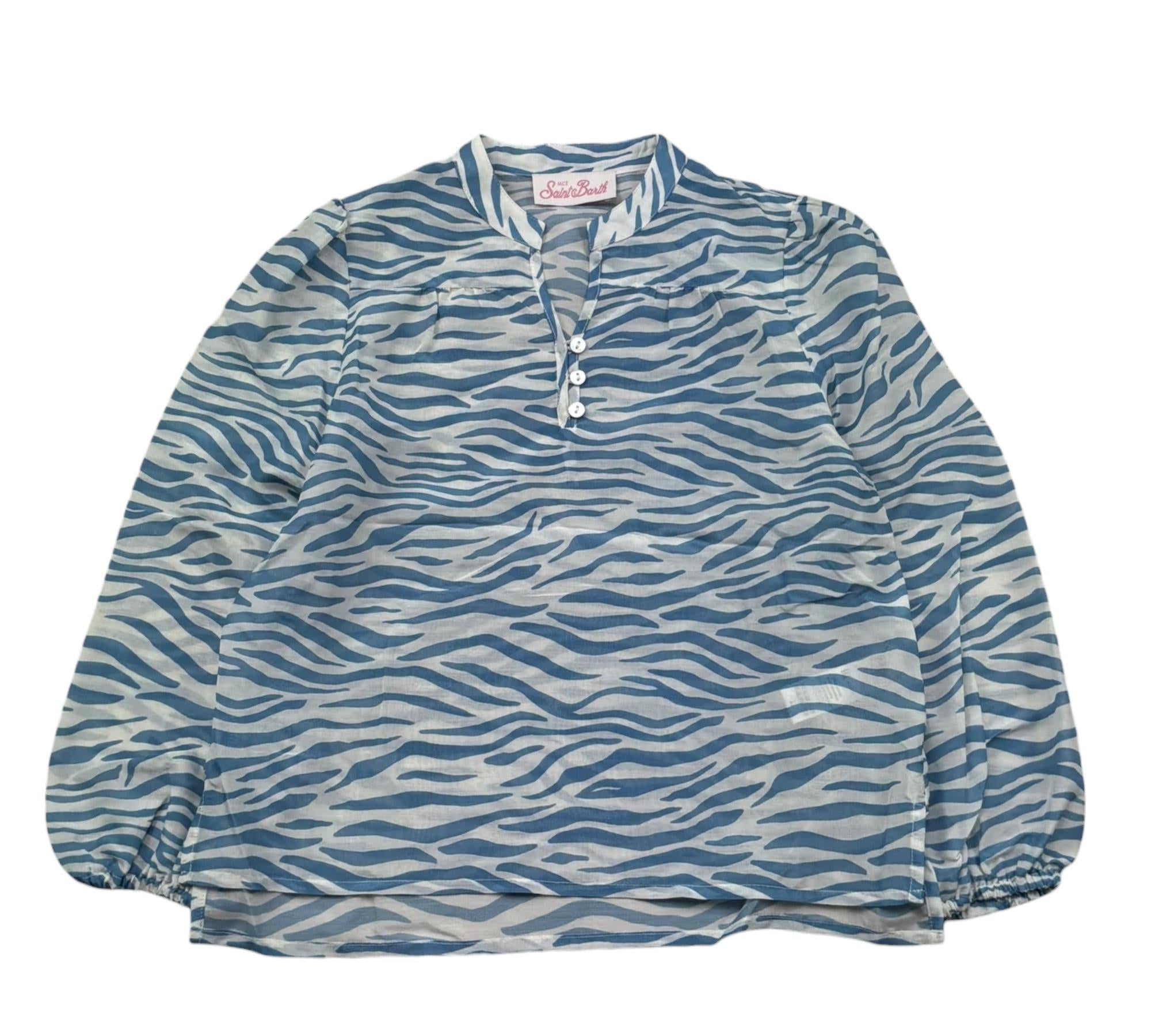 Saint Barth Camicia Manica Lunga Fantasia Zebrata per Bambina HARPER BIANCO SAINT BARTH 