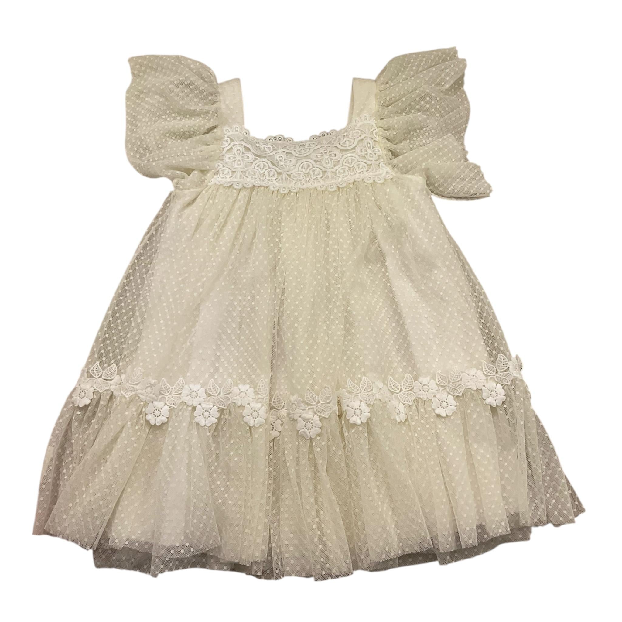 Abel & Lula Abito Mezza Manica Tinta Unita con Tulle per Bambina 5003 PANNA ABEL & LULA 