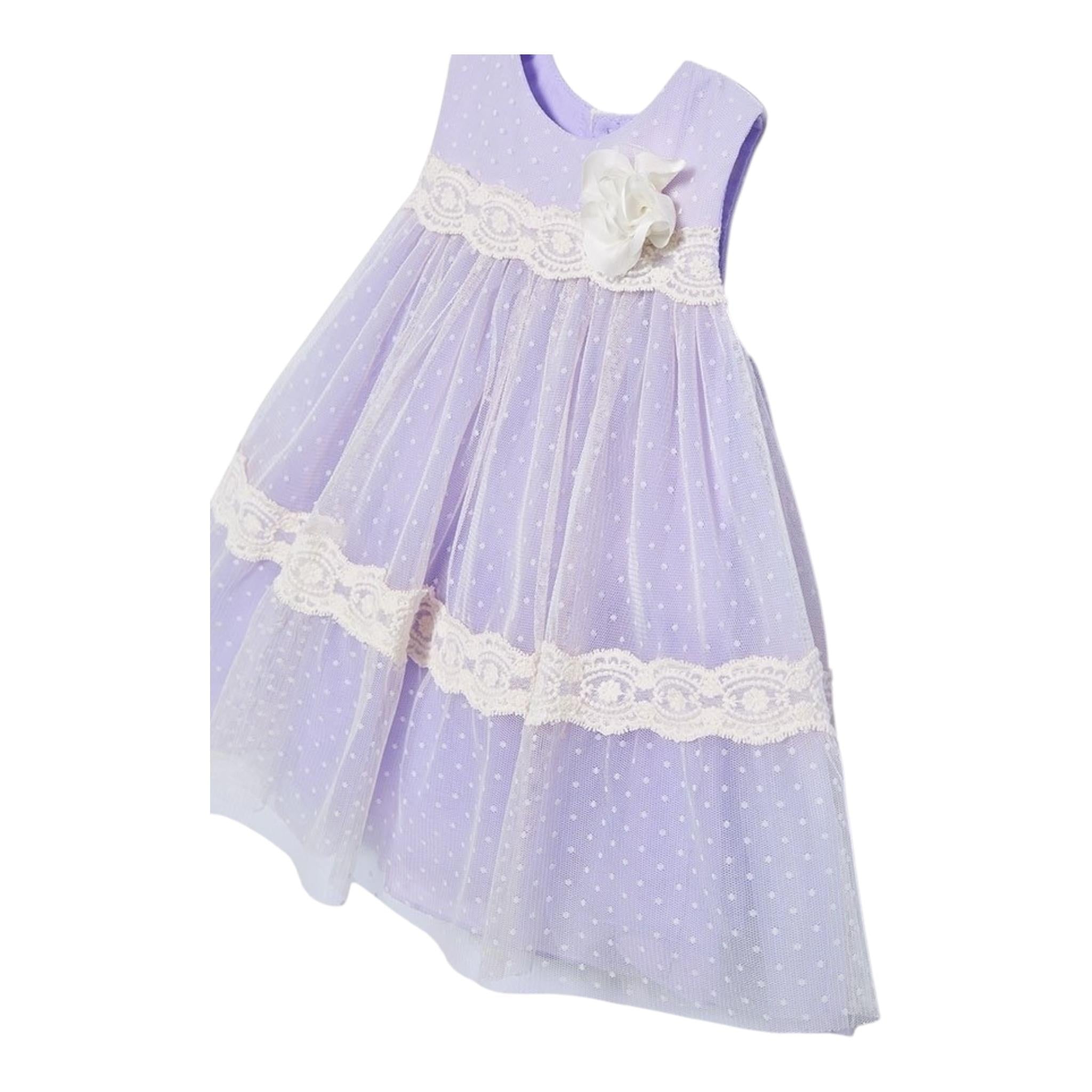 Abel & Lula Abito Cerimonia Tinta Unita con Tulle Giromanica per Neonata 5016 LILLA ABEL & LULA 
