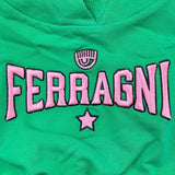 Chiara Ferragni Abito Tinta Unita Con Cappuccio E Stampa Logo Verde Per Neonata
