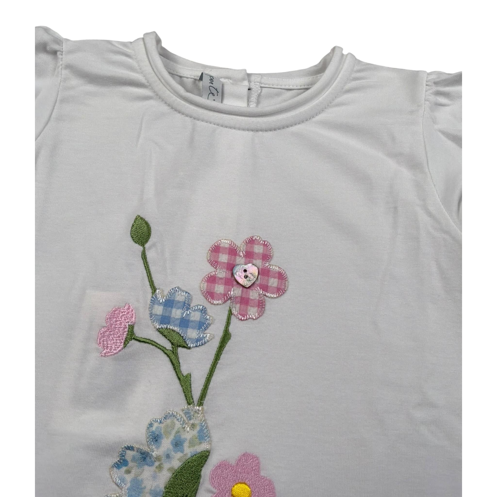 Per Te T-Shirt Girocollo Tinta Unita con Ricami per Bambina 34411J BIANCO PER TE 