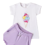 Sarabanda Completo 2 Pezzi T-Shirt-Short Bicolore per Neonata 08383 BIANCO/LILLA SARABANDA 