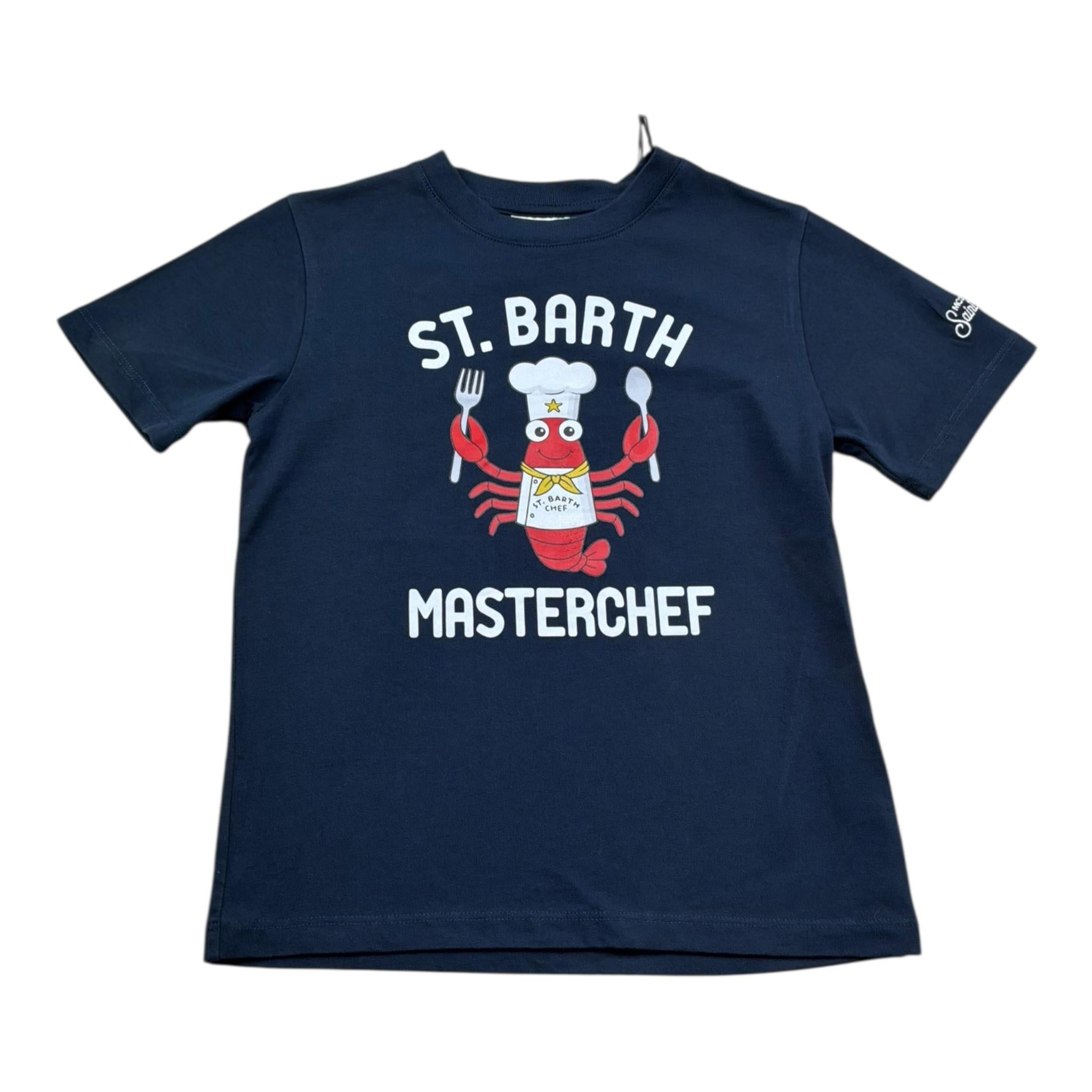 Saint Barth T-Shirt Girocollo Tinta Unita con Stampa per Bambino 00291L BLU SAINT BARTH 