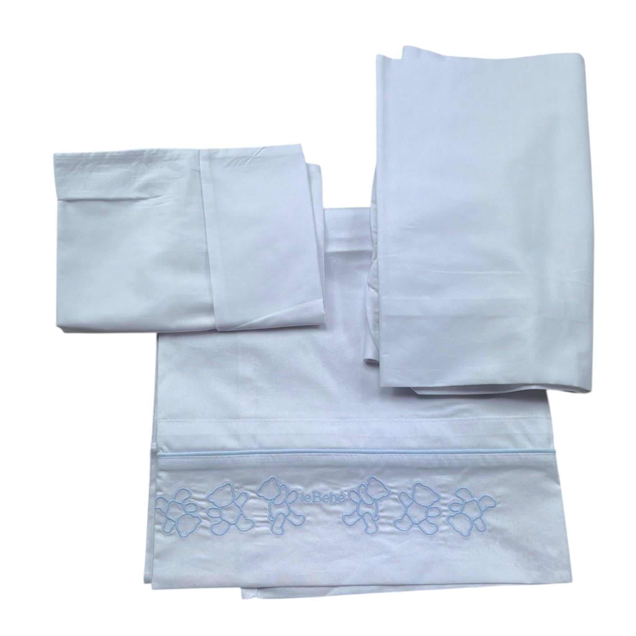 Le Bebe' Lenzuola Set 3 Pezzi Tinta Unita con Stampa per Neonato LBB5299 BIANCO LE BEBE' 