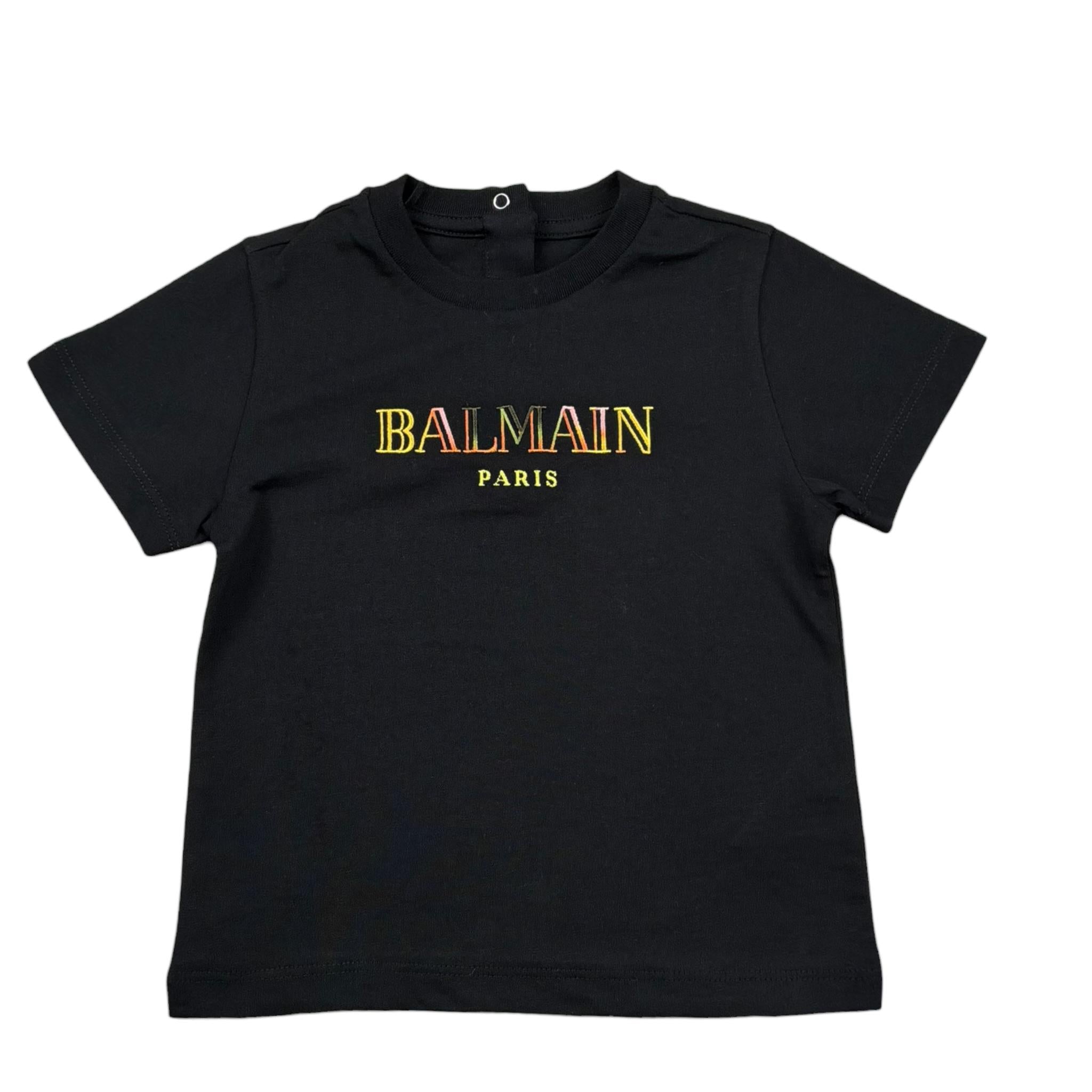 Balmain T-Shirt Girocollo Tinta Unita con Stampa per Neonato BW8541X NERO BALMAIN 
